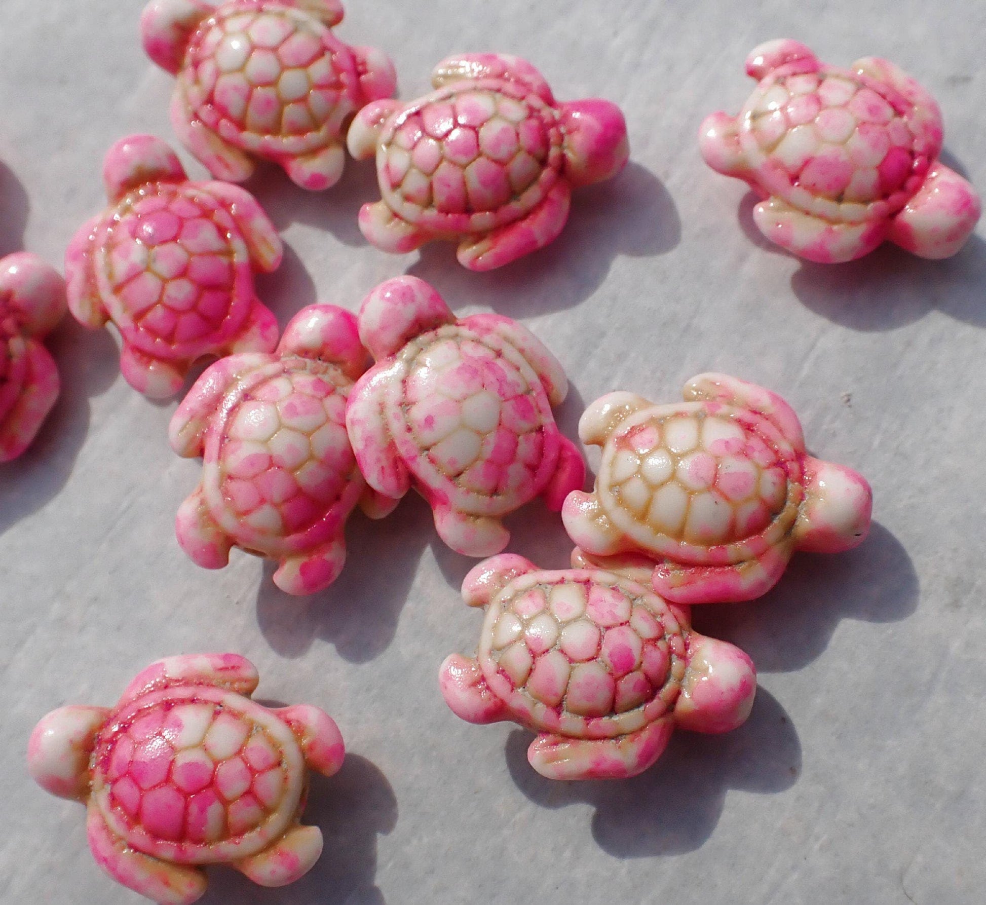 Pink Colorful Sea Turtles Stone Beads - Half or Full Strand - Use for Mosaics