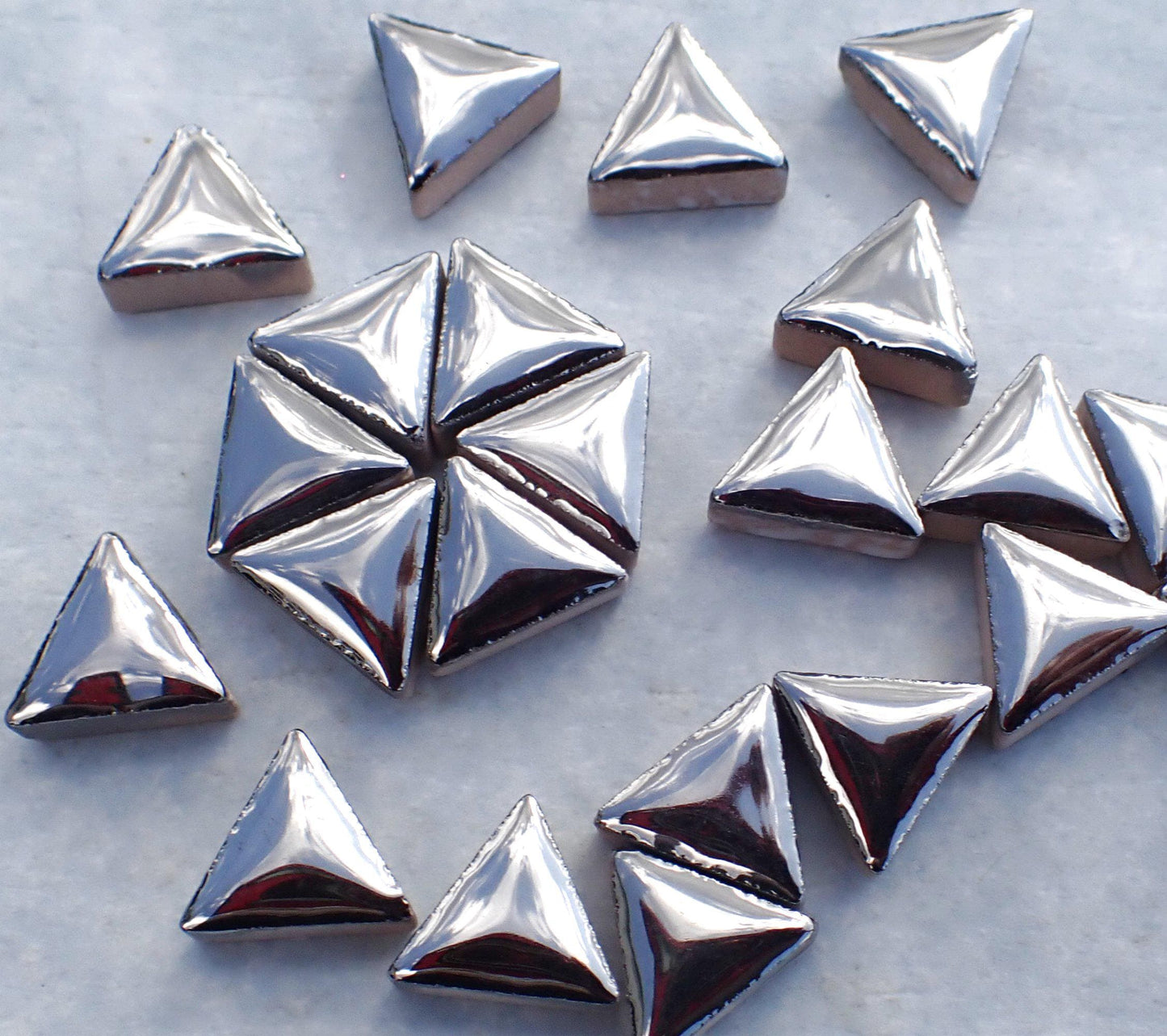 Silver Metallic Mini Triangles Mosaic Tiles - 50g Ceramic - 15mm