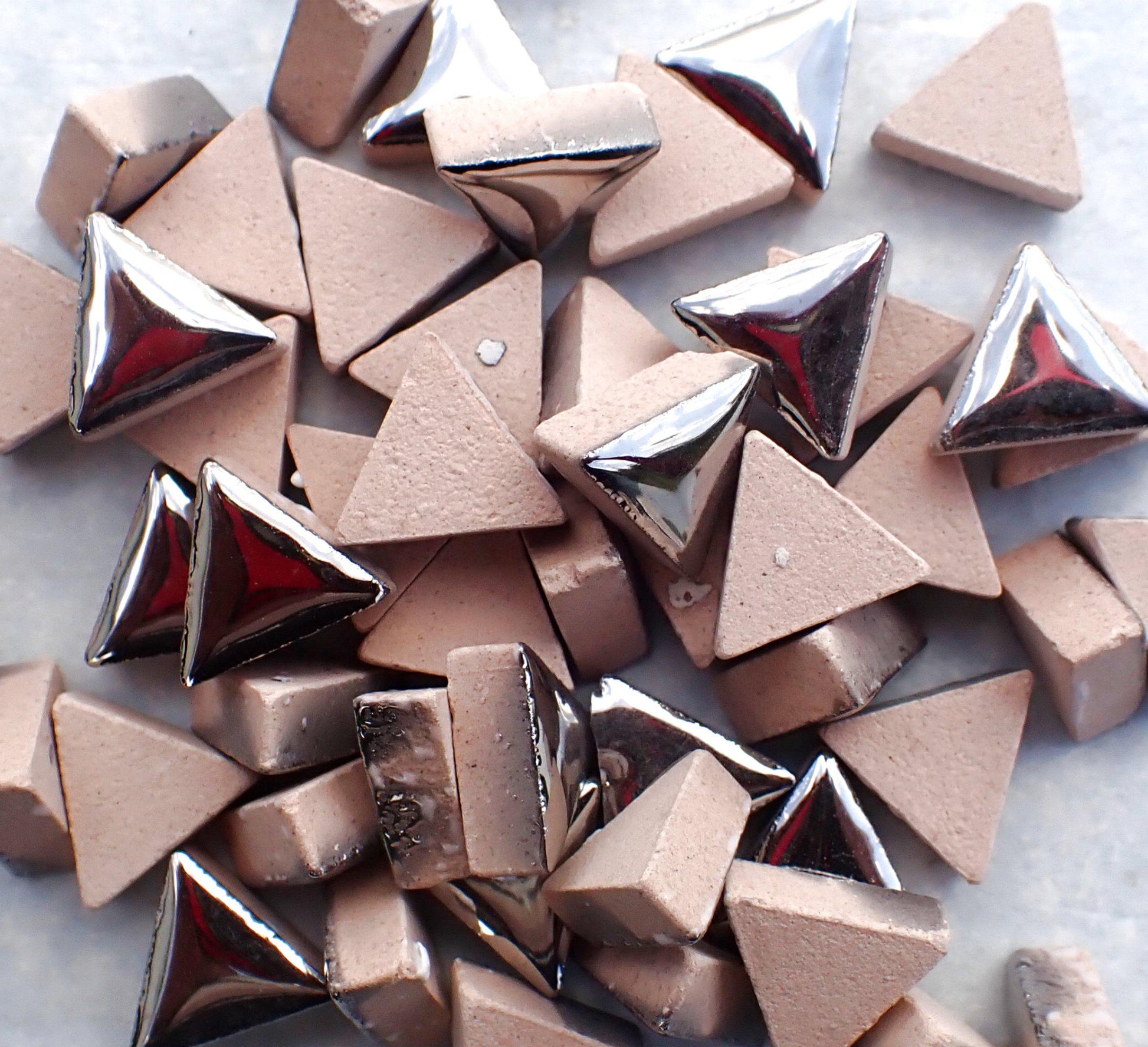 Silver Metallic Mini Triangles Mosaic Tiles - 50g Ceramic - 15mm