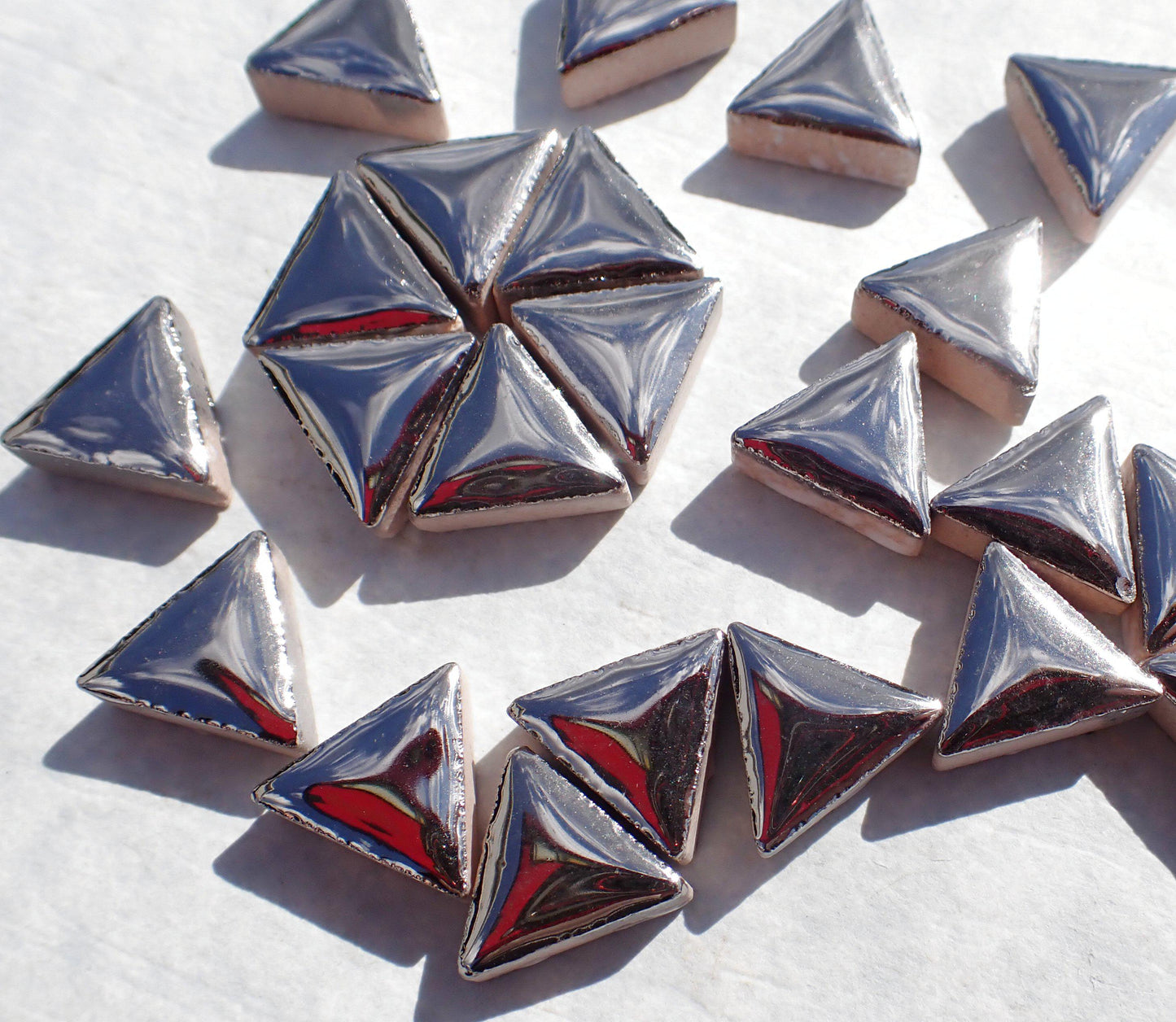 Silver Metallic Mini Triangles Mosaic Tiles - 50g Ceramic - 15mm