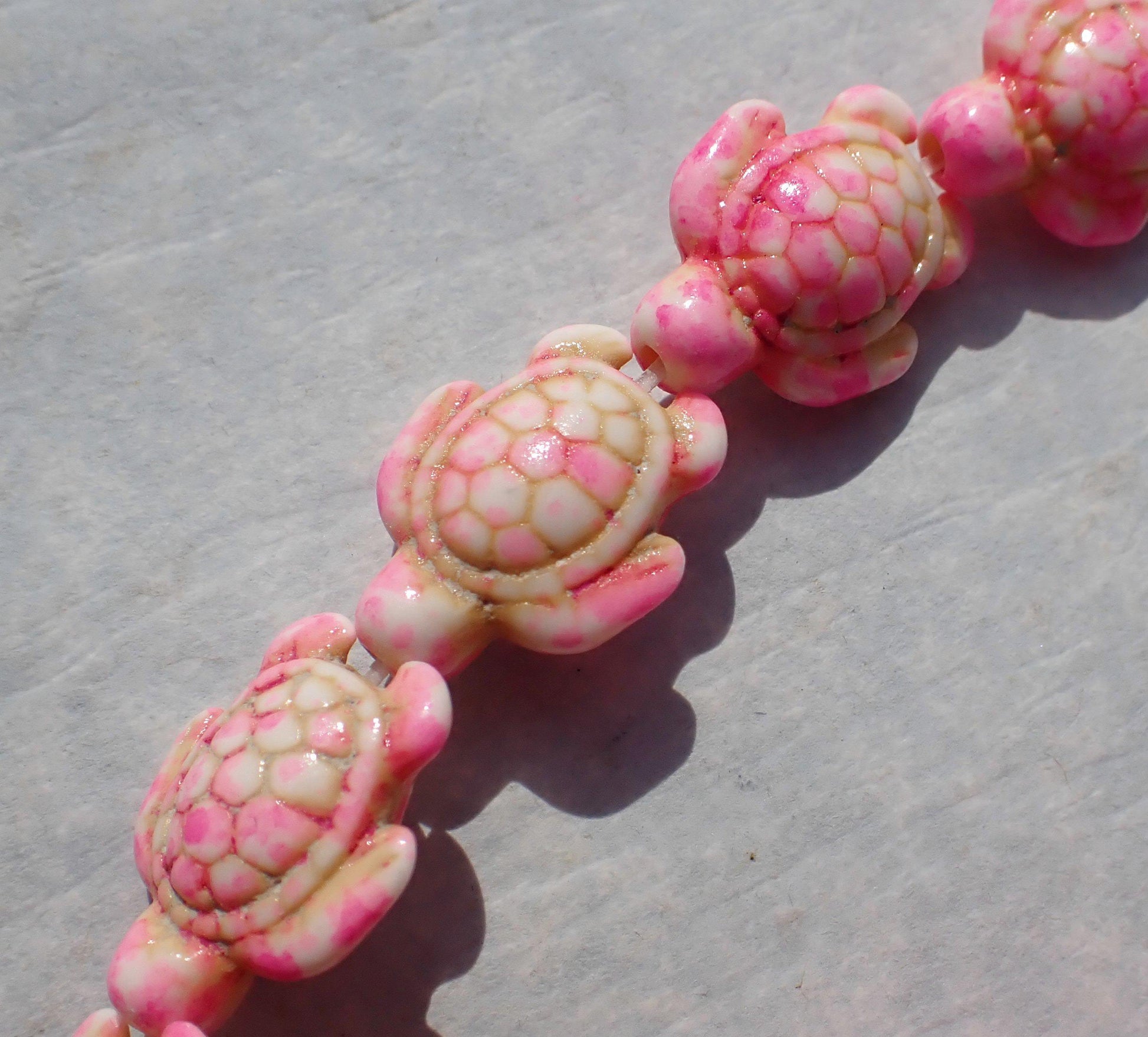 Pink Colorful Sea Turtles Stone Beads - Half or Full Strand - Use for Mosaics