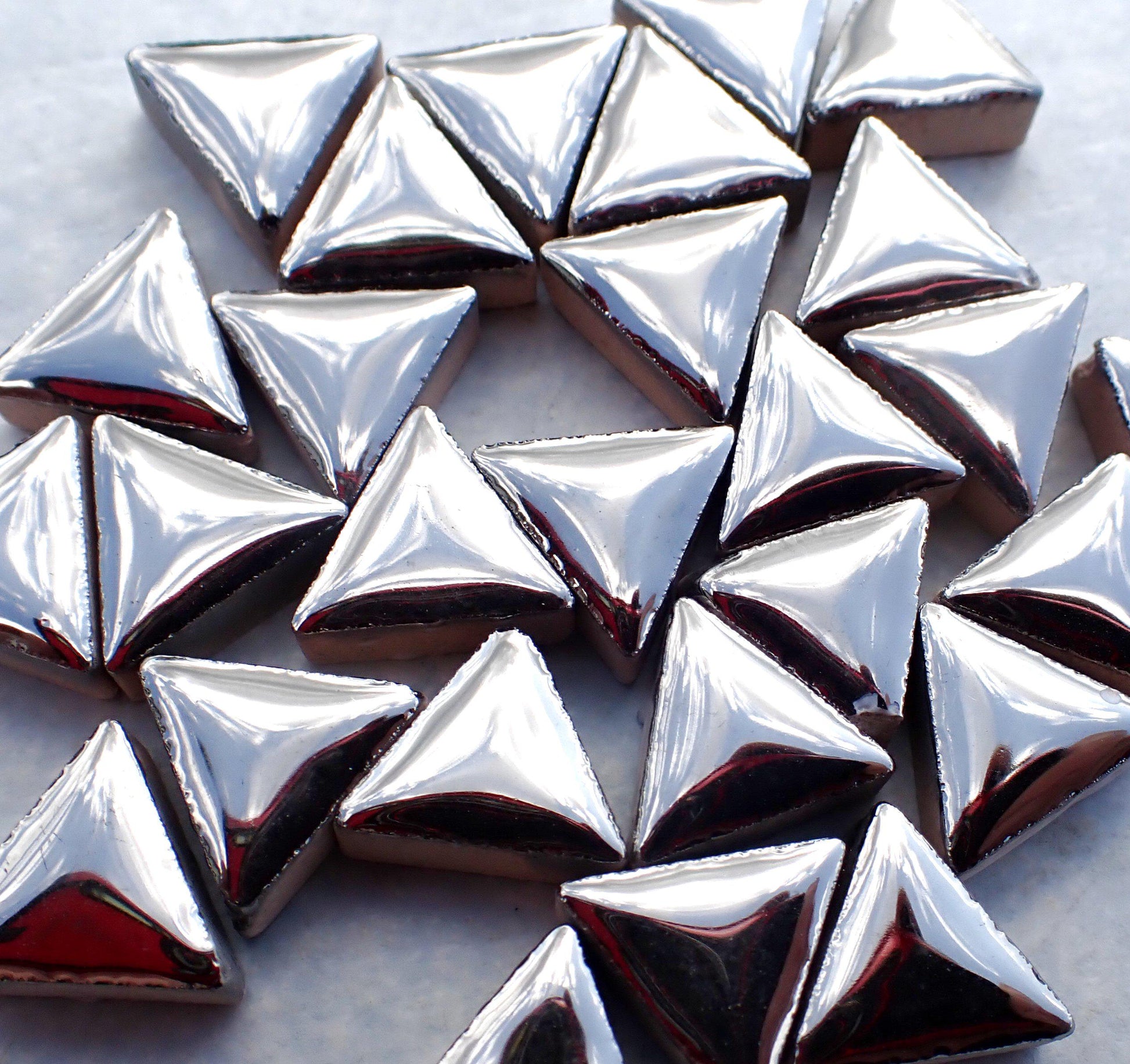 Silver Metallic Mini Triangles Mosaic Tiles - 50g Ceramic - 15mm