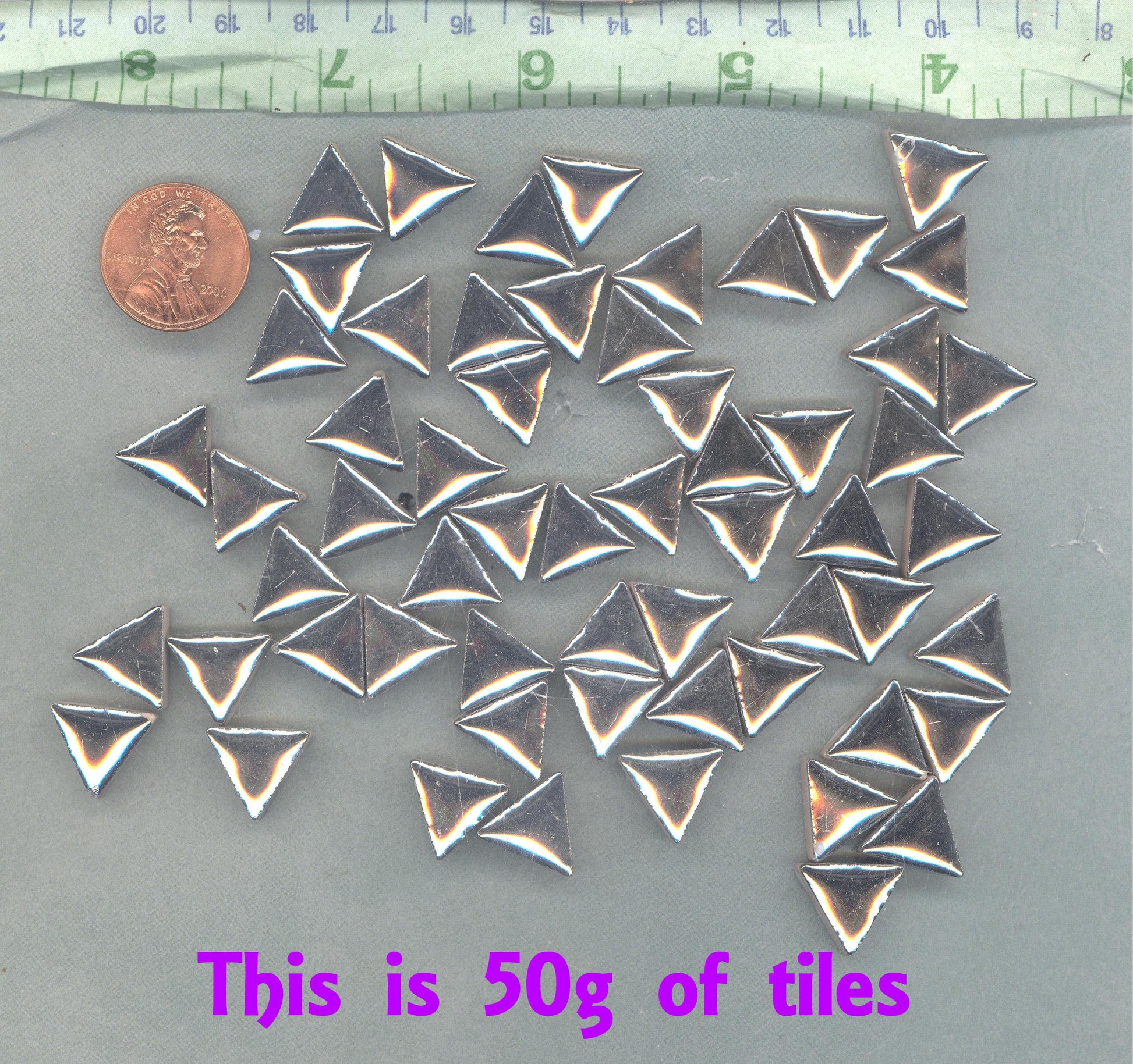 Silver Metallic Mini Triangles Mosaic Tiles - 50g Ceramic - 15mm