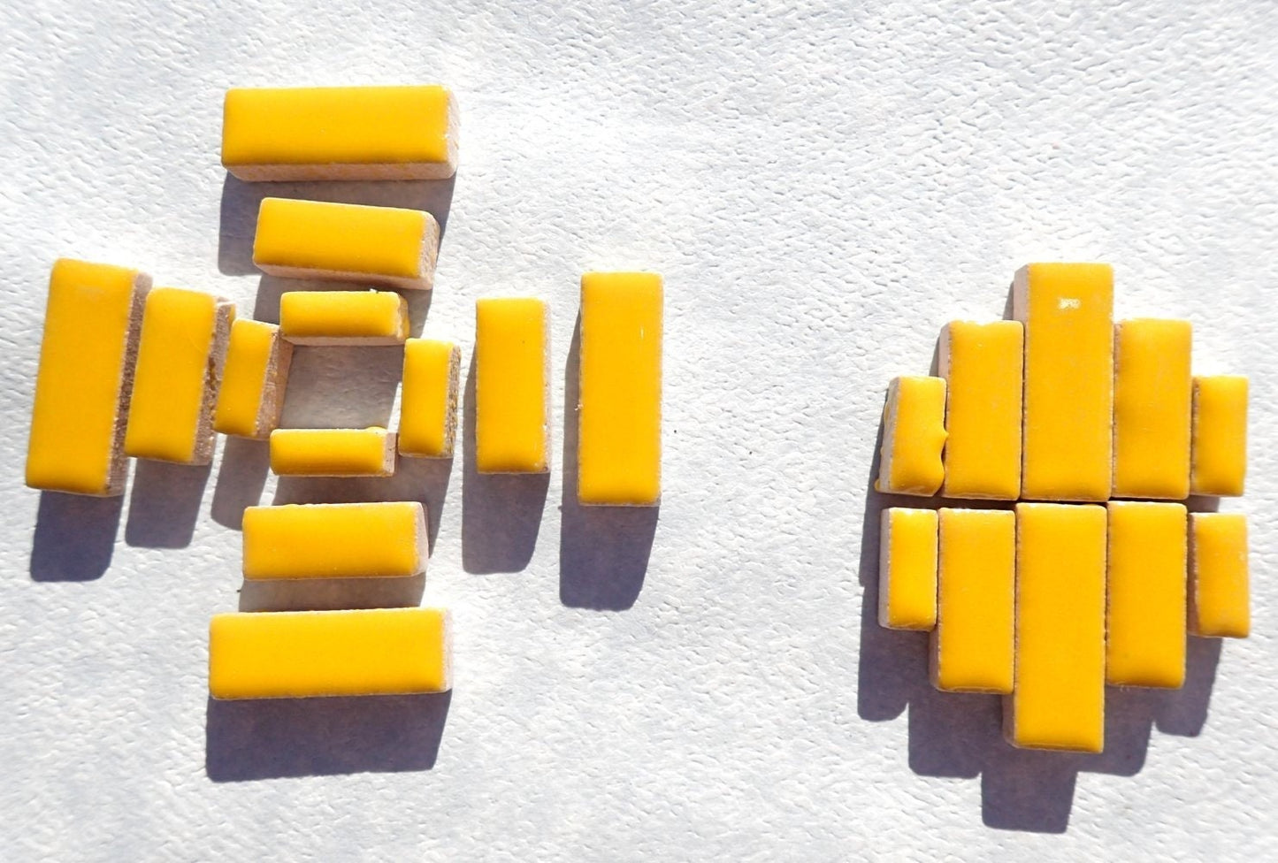 Lemon Yellow Mini Rectangles Mosaic Tiles - 50g Ceramic in Mix of 3 Sizes 3/8" and 5/8" and 3/4"