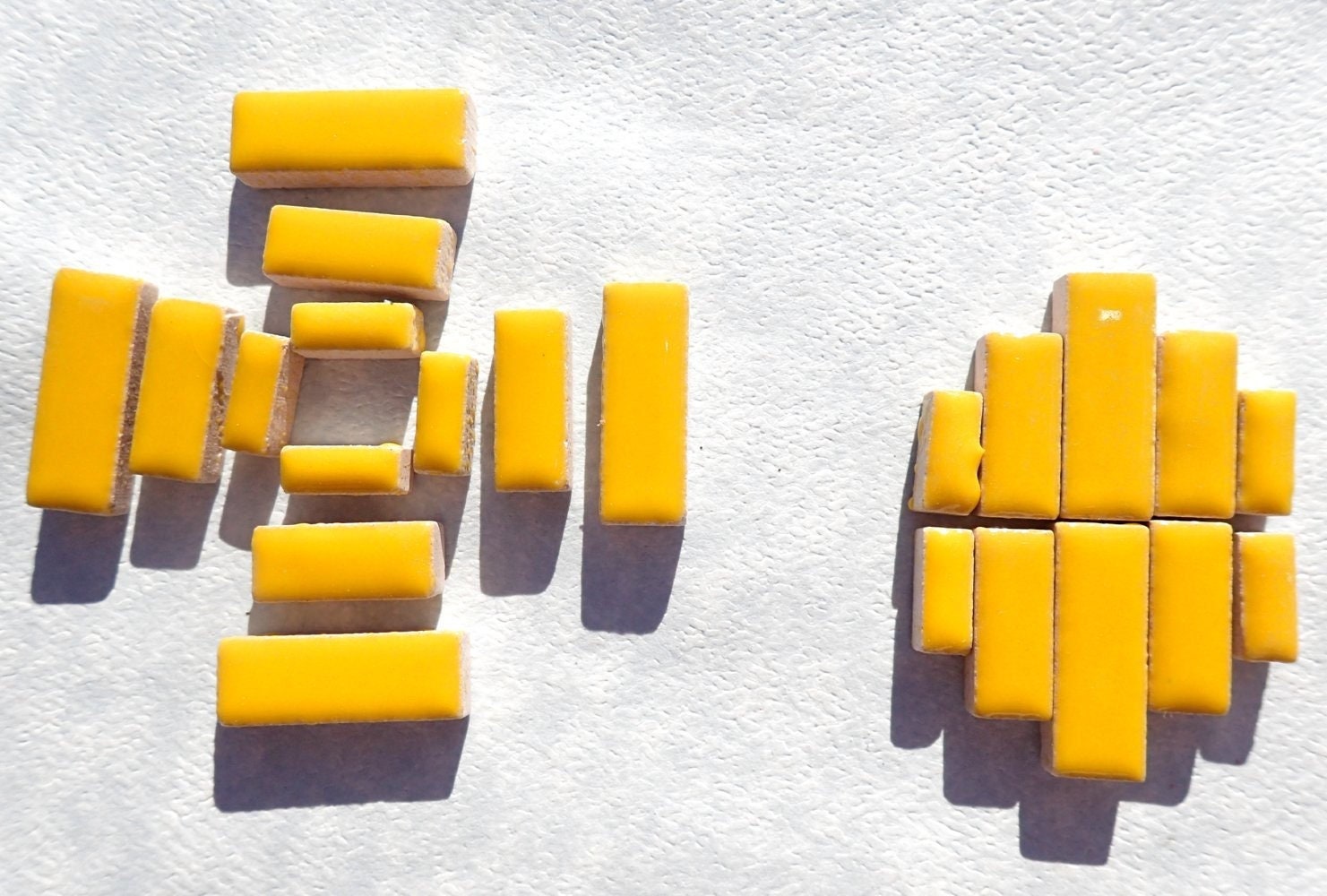 Lemon Yellow Mini Rectangles Mosaic Tiles - 50g Ceramic in Mix of 3 Sizes 3/8" and 5/8" and 3/4"
