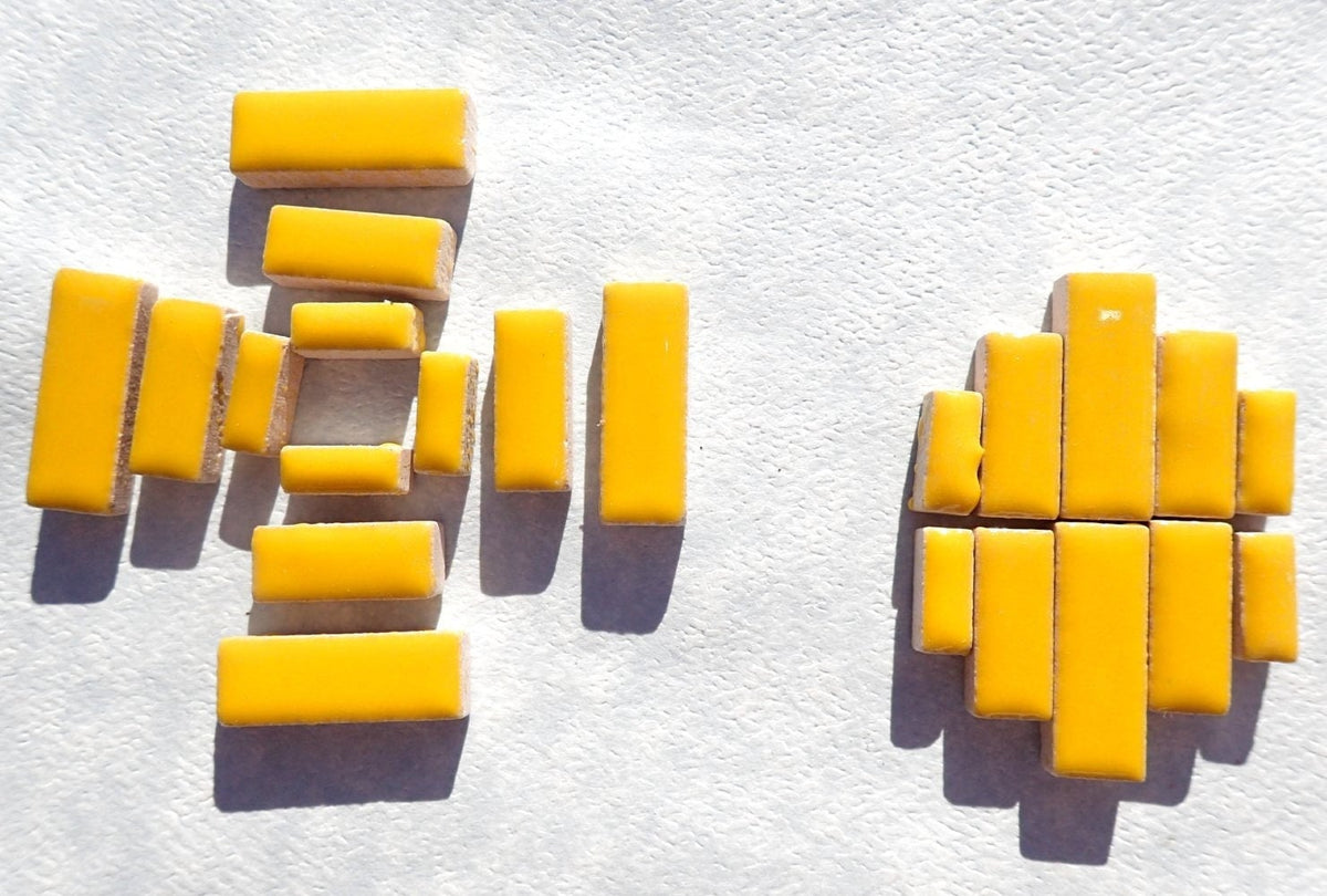 Lemon Yellow Mini Rectangles Mosaic Tiles - 50g Ceramic in Mix of 3 Sizes 3/8" and 5/8" and 3/4"