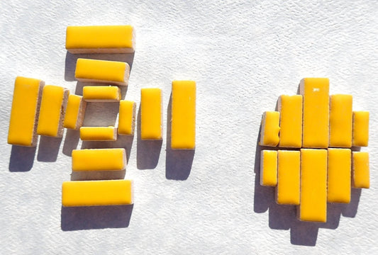Lemon Yellow Mini Rectangles Mosaic Tiles - 50g Ceramic in Mix of 3 Sizes 3/8" and 5/8" and 3/4"