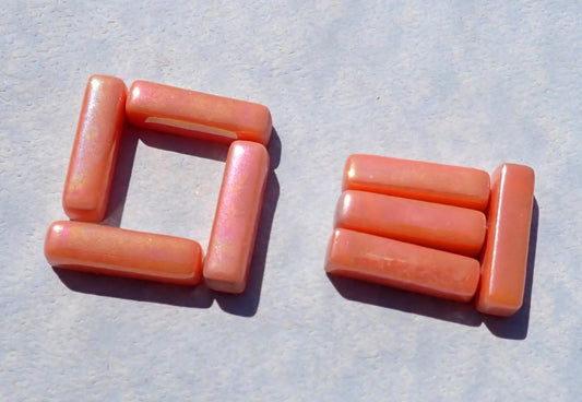 Orange Iridescent Rectangle Mosaic Tiles - 20mm Sticks - 50g Glass Bar Tiles - Approx 40 Tiles