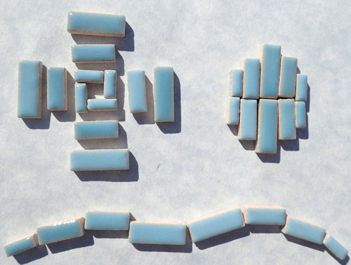 Light Blue Mini Rectangles Mosaic Tiles - 50g Ceramic in Mix of 3 Sizes 3/8" and 5/8" and 3/4" in Azure