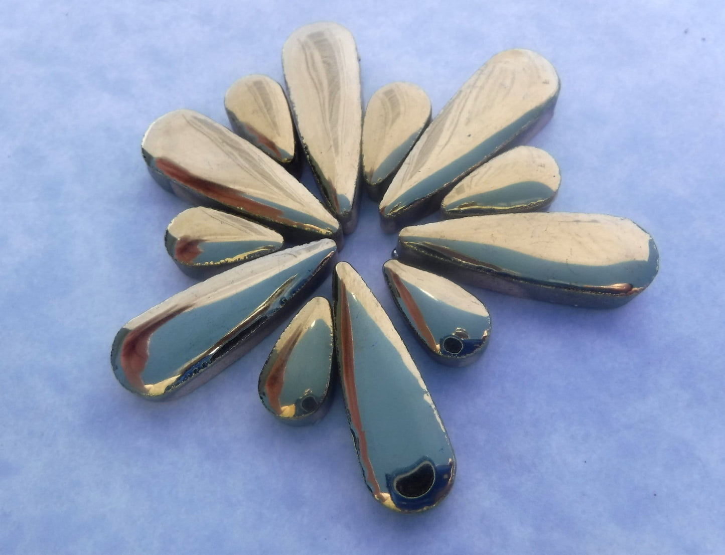 Gold Metallic Teardrop Mosaic Tiles - 50g Ceramic Petals in Mix of 2 Sizes 1/2" and 3/5"