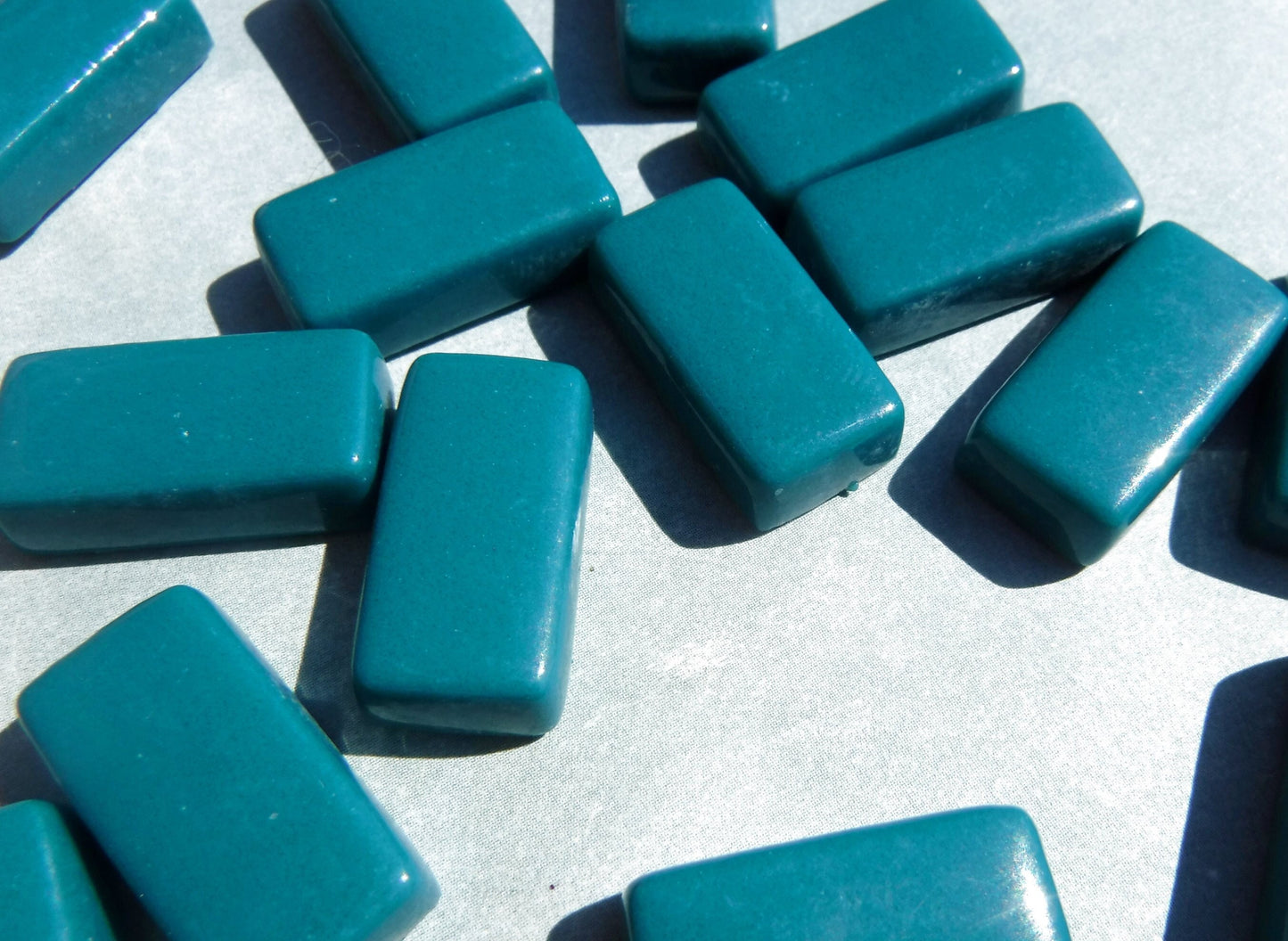Dark Teal Rectangle Mosaic Tiles - 20mm - 100g Opaque Glass Bar Tiles - Approx 35 Tiles
