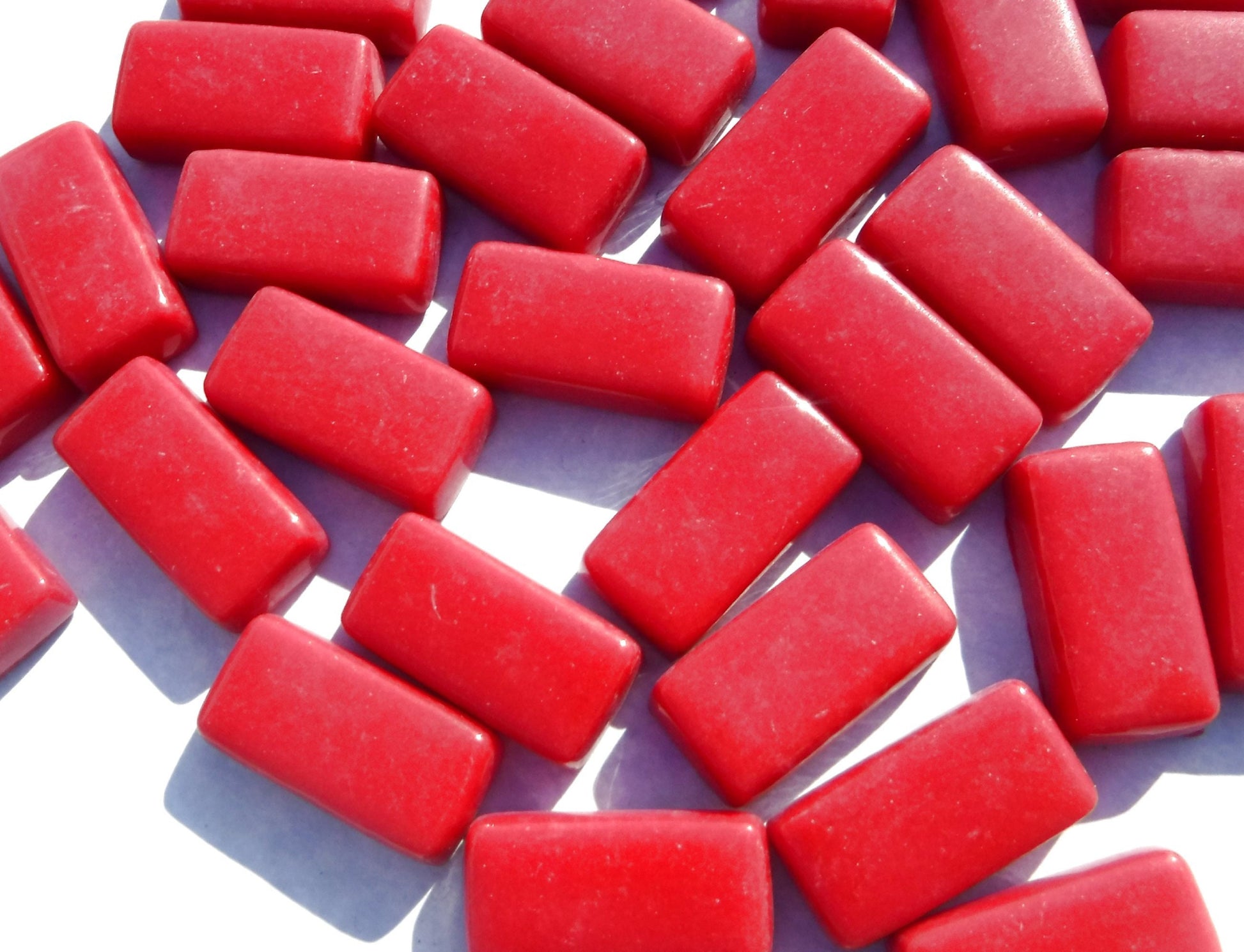 Berry Red Rectangle Mosaic Tiles - 20mm - 100g Opaque Glass Bar Tiles - Approx 35 Tiles