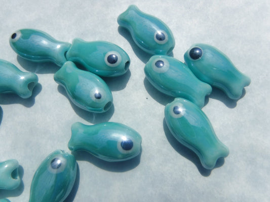 Aqua Fish Beads - Ceramic Mosaic Tiles - Teal Small Fish Beads - Jewelry Supplies