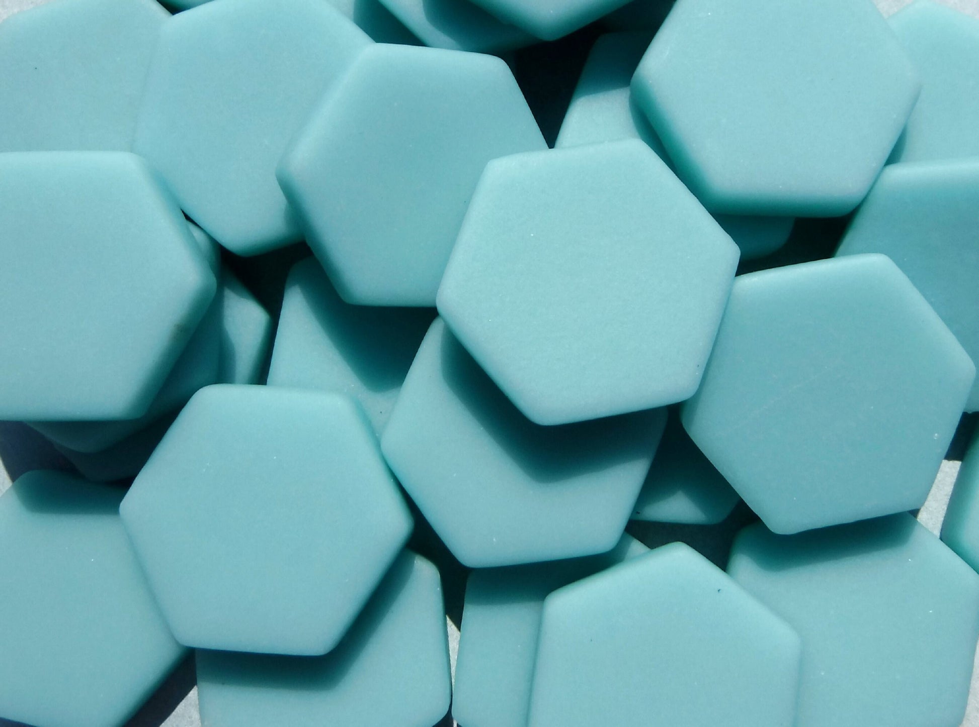 Light Teal Hexagon Mosaic Tiles - 25 Glass 23mm MATTE Pieces