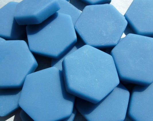 Cerulean Blue Hexagon Mosaic Tiles - 25 Glass 23mm MATTE Tiles