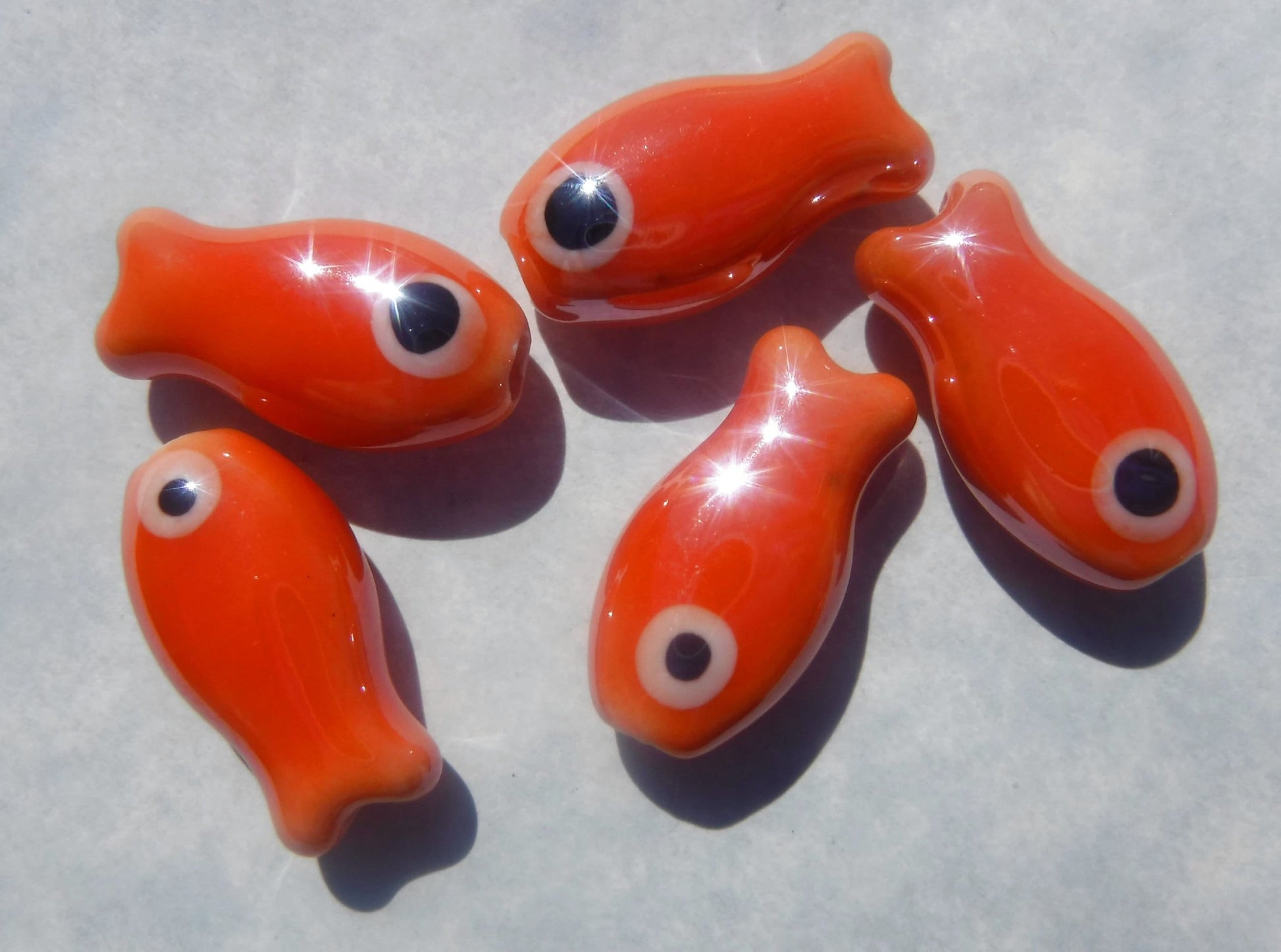 Orange Fish Beads - Ceramic Mosaic Tiles - Small Goldfish Beads - Jewelry Supplies