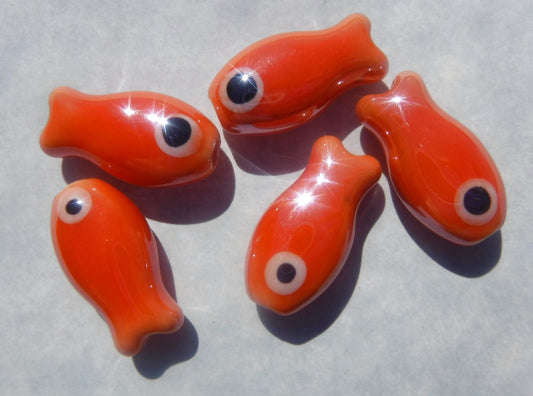 Orange Fish Beads - Ceramic Mosaic Tiles - Small Goldfish - Jewelry Supplies