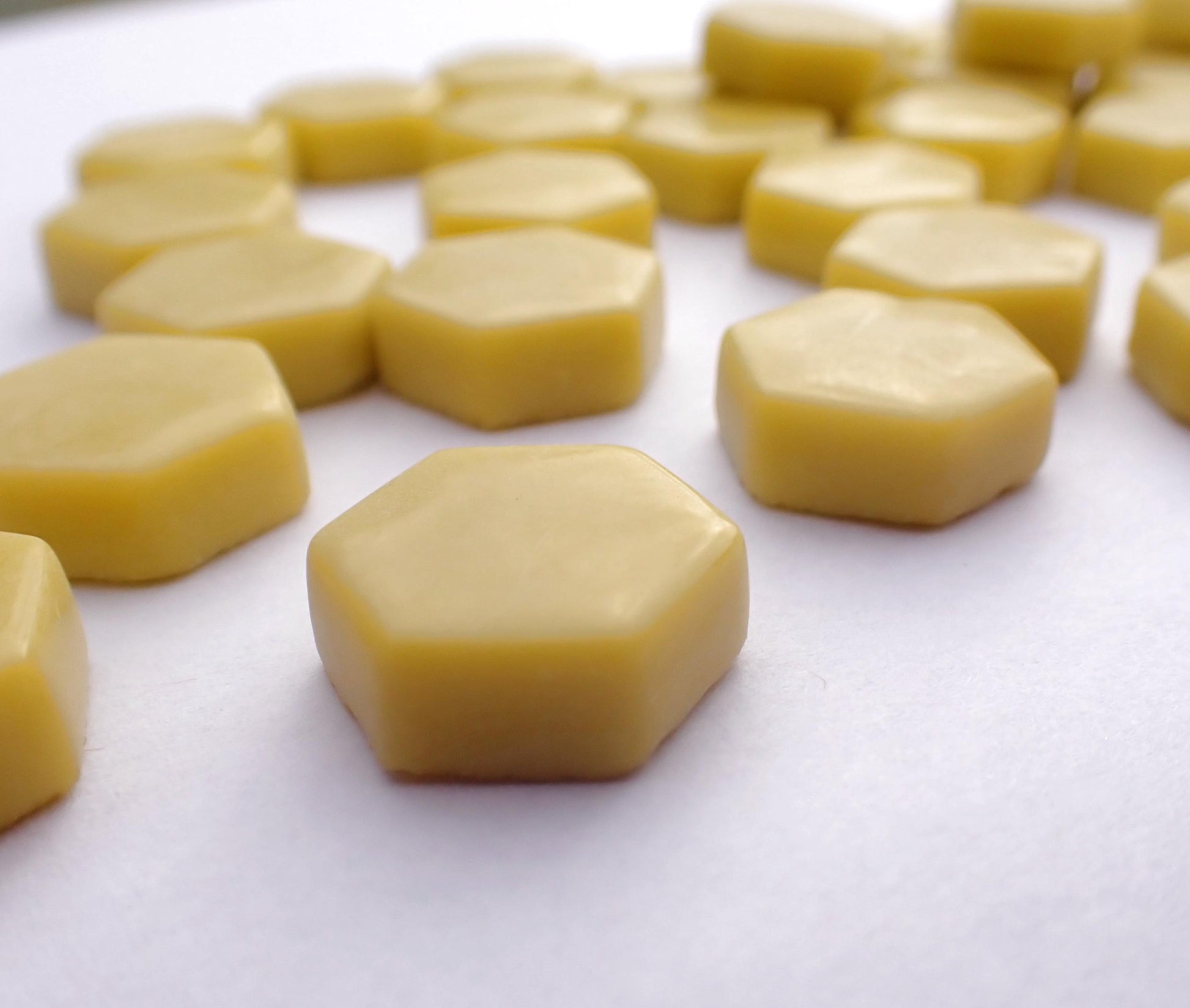 Mellow Yellow Hexagon Glass Mosaic Tiles - 15mm - 100g - Approx 35 Pieces