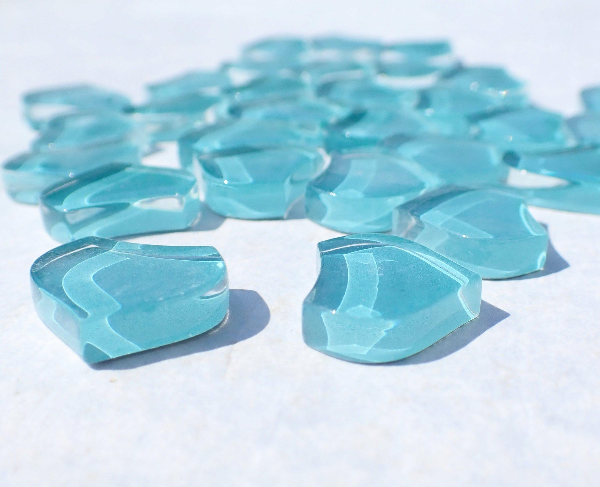 Aqua Fishscale Glass Mosaic Tiles - 50g - Approximately 30 Crystal Mandala Pieces