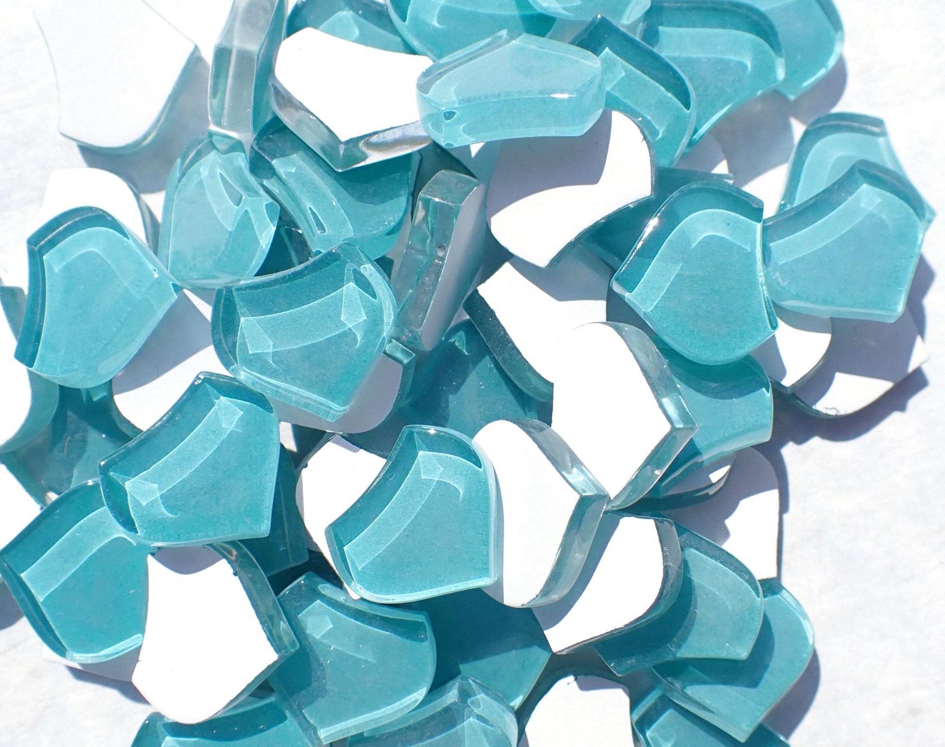 Aqua Fishscale Glass Mosaic Tiles - 50g - Approximately 30 Crystal Mandala Pieces