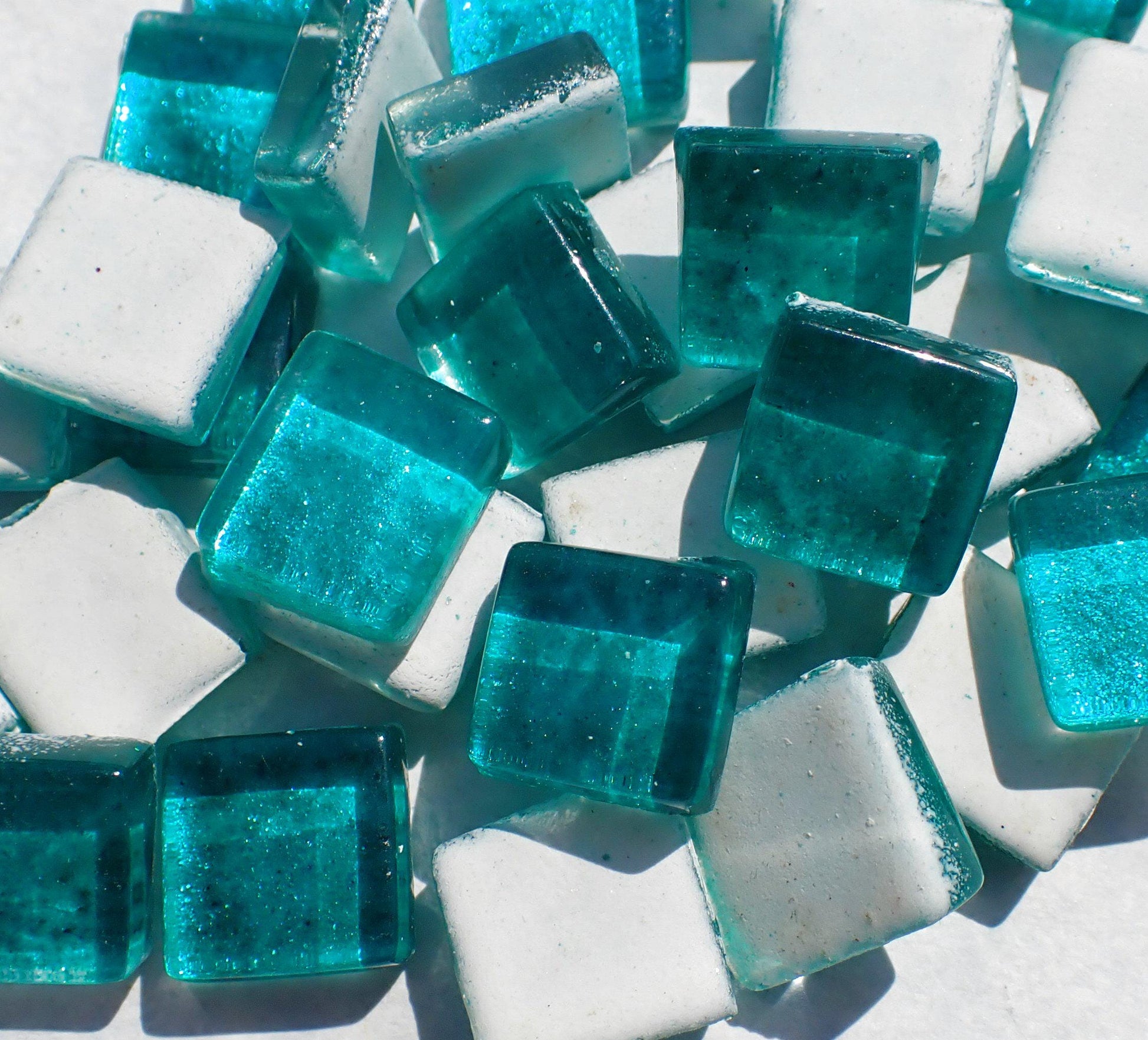 Electric Teal Foil Glass Mosaic Tiles - 12mm - 50g - Approx 25 Squares