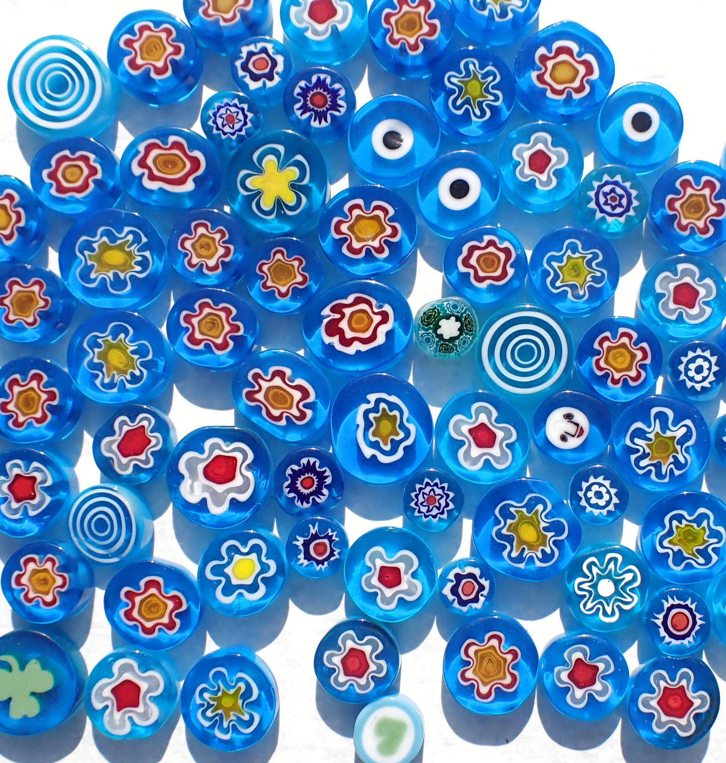 Turquoise Blue Mix Fused Millefiori - 25 grams - Unique Opaque Mosaic Glass Tiles