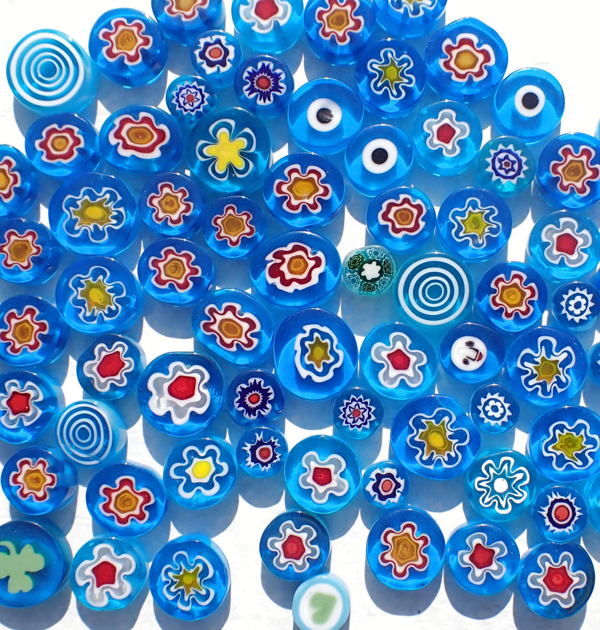 Turquoise Blue Mix Fused Millefiori - 25 grams - Unique Opaque Mosaic Glass Tiles