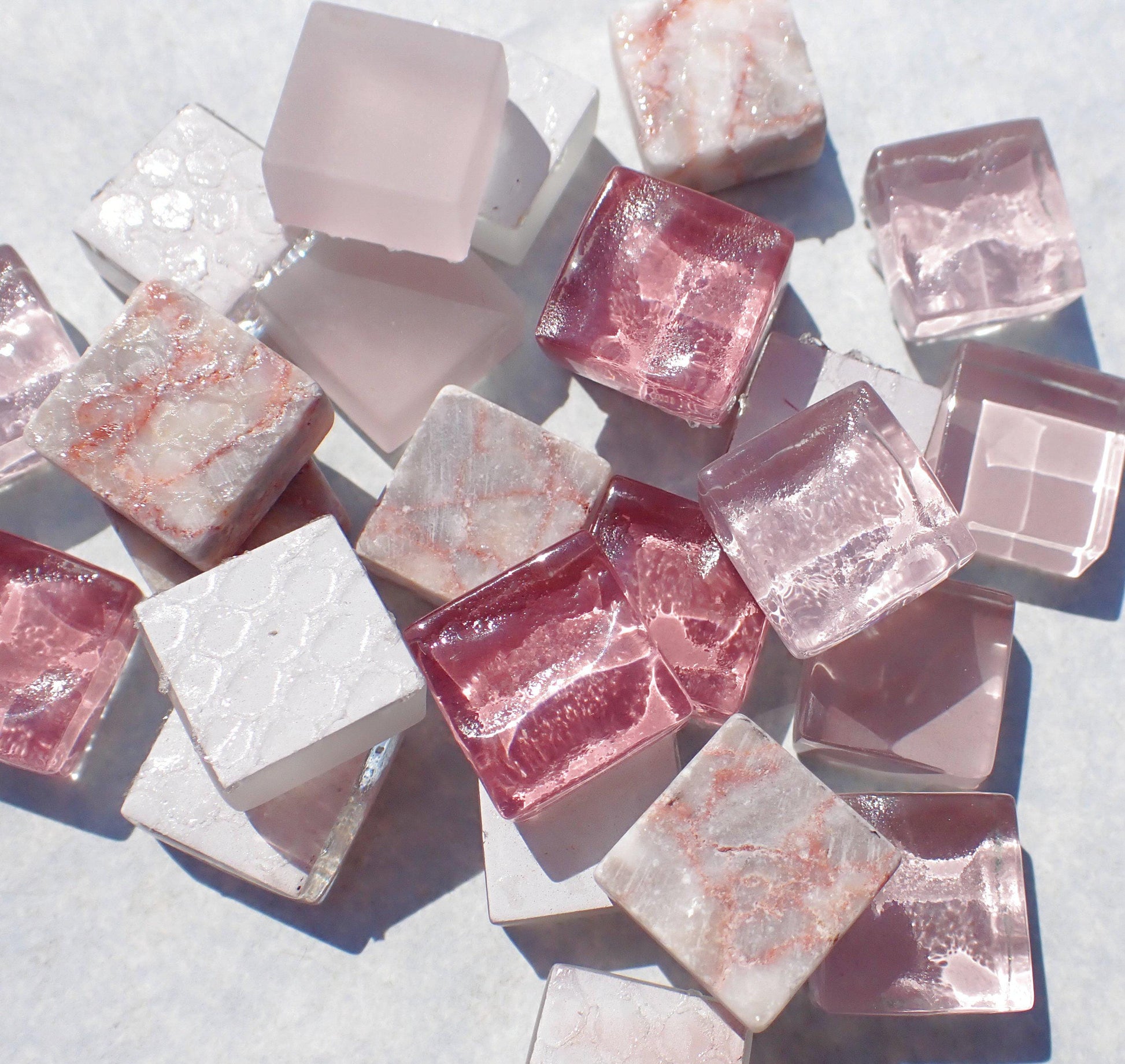 Romantic Pink Mix Glass and Marble Mosaic Tiles - 25 Squares in Shabby Shades - 15mm