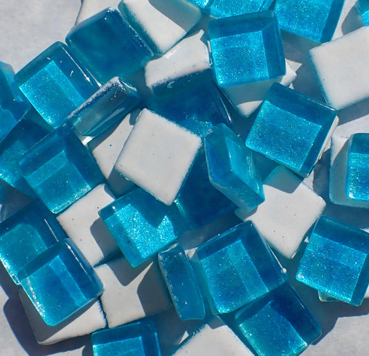 Electric Turquoise Foil Glass Mosaic Tiles - 12mm - 50g - Approx 25 Squares