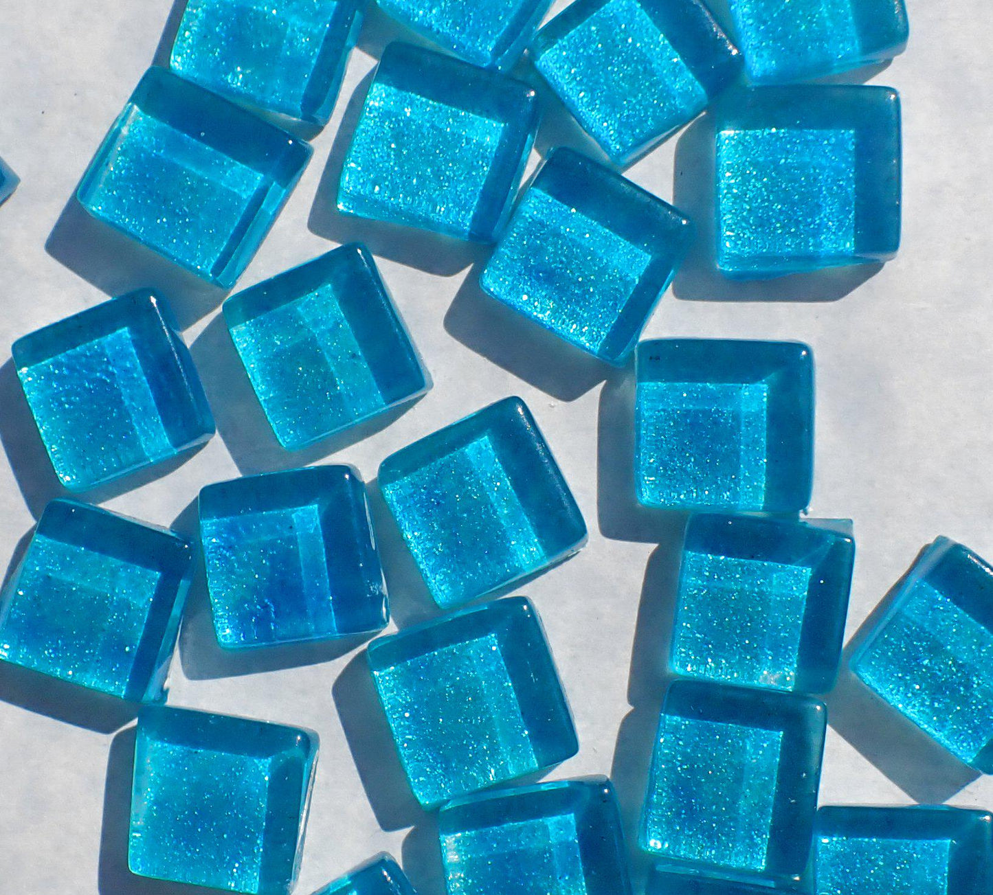 Electric Turquoise Foil Glass Mosaic Tiles - 12mm - 50g - Approx 25 Squares
