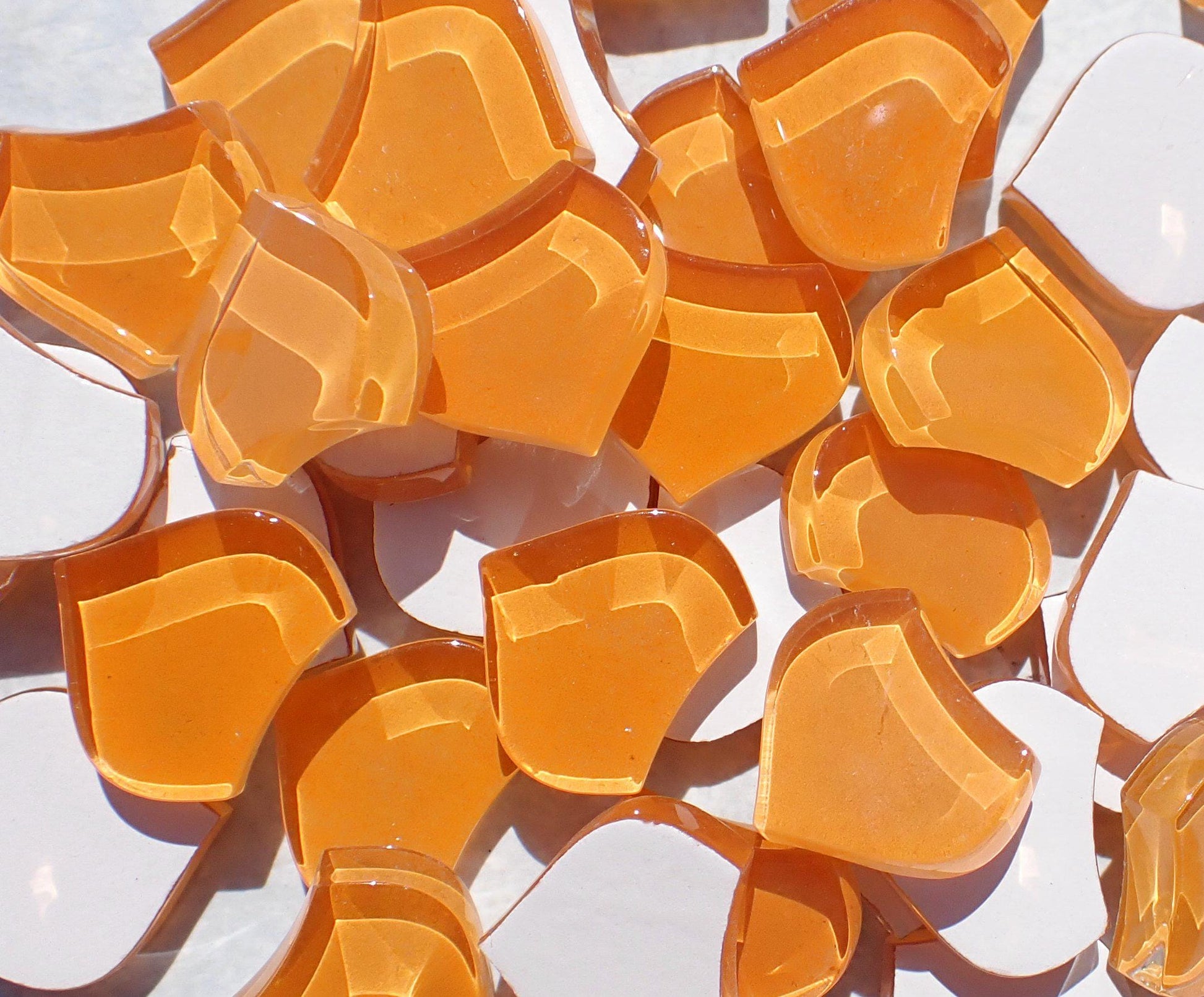 Tangerine Fishscale Glass Mosaic Tiles - 50g - Approximately 30 Crystal Mandala Pieces