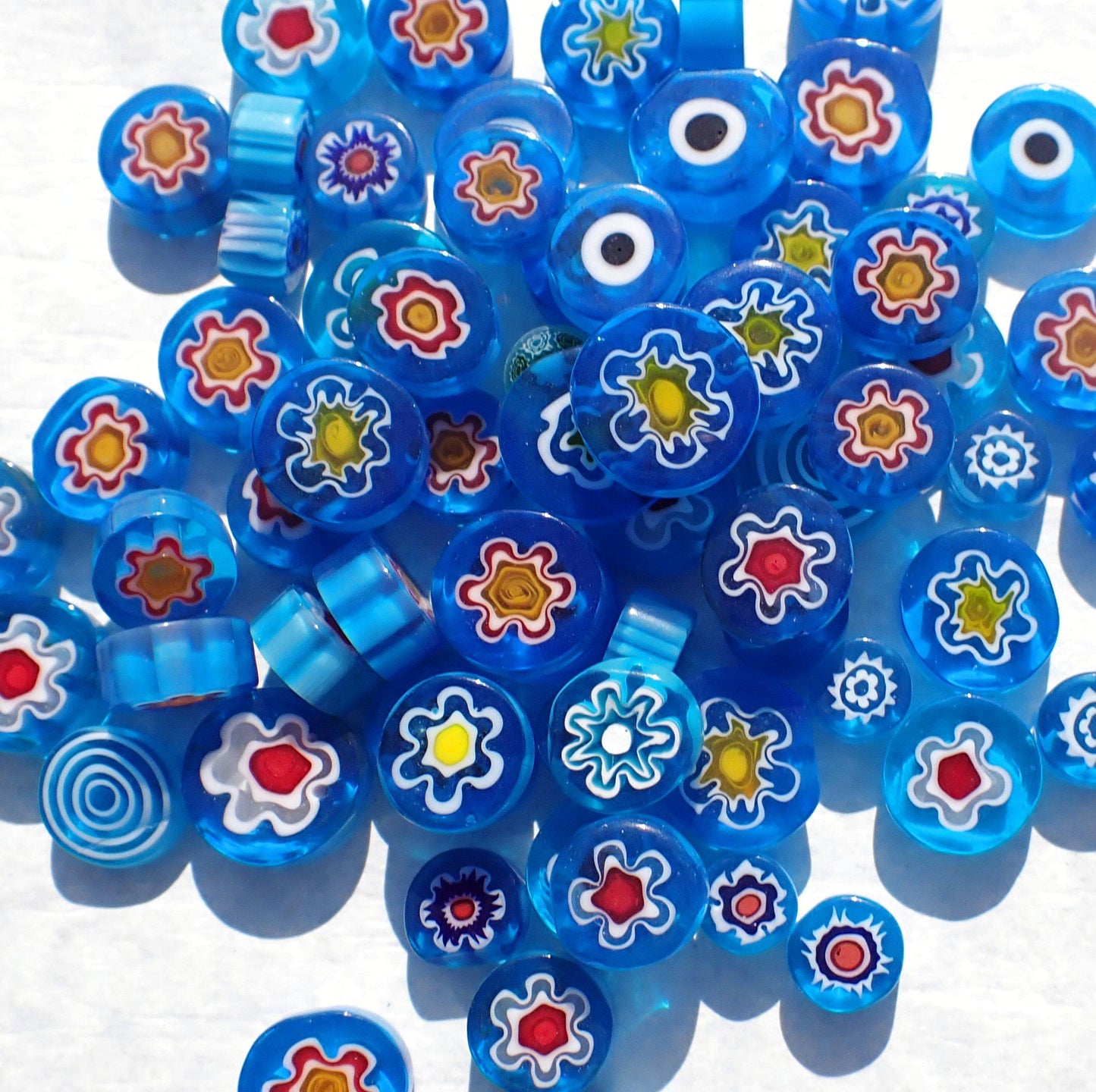 Turquoise Blue Mix Fused Millefiori - 25 grams - Unique Opaque Mosaic Glass Tiles