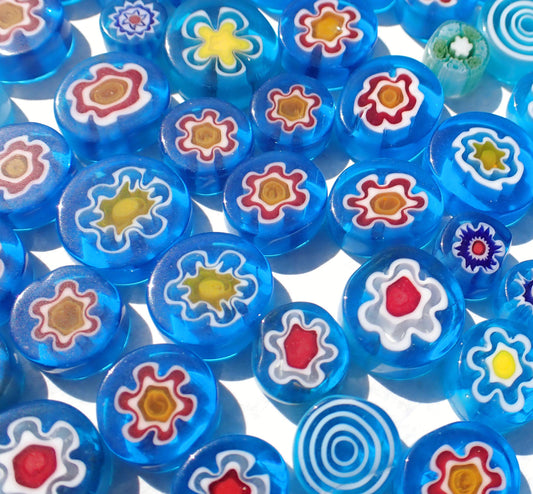 Turquoise Blue Mix Fused Millefiori - 25 grams - Unique Opaque Mosaic Glass Tiles