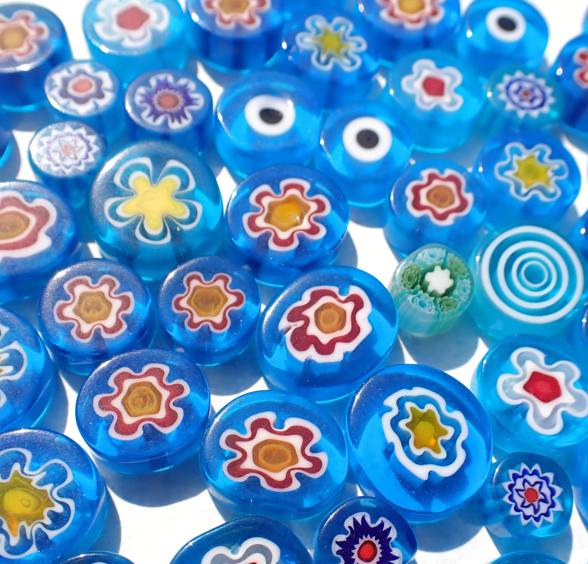 Turquoise Blue Mix Fused Millefiori - 25 grams - Unique Opaque Mosaic Glass Tiles