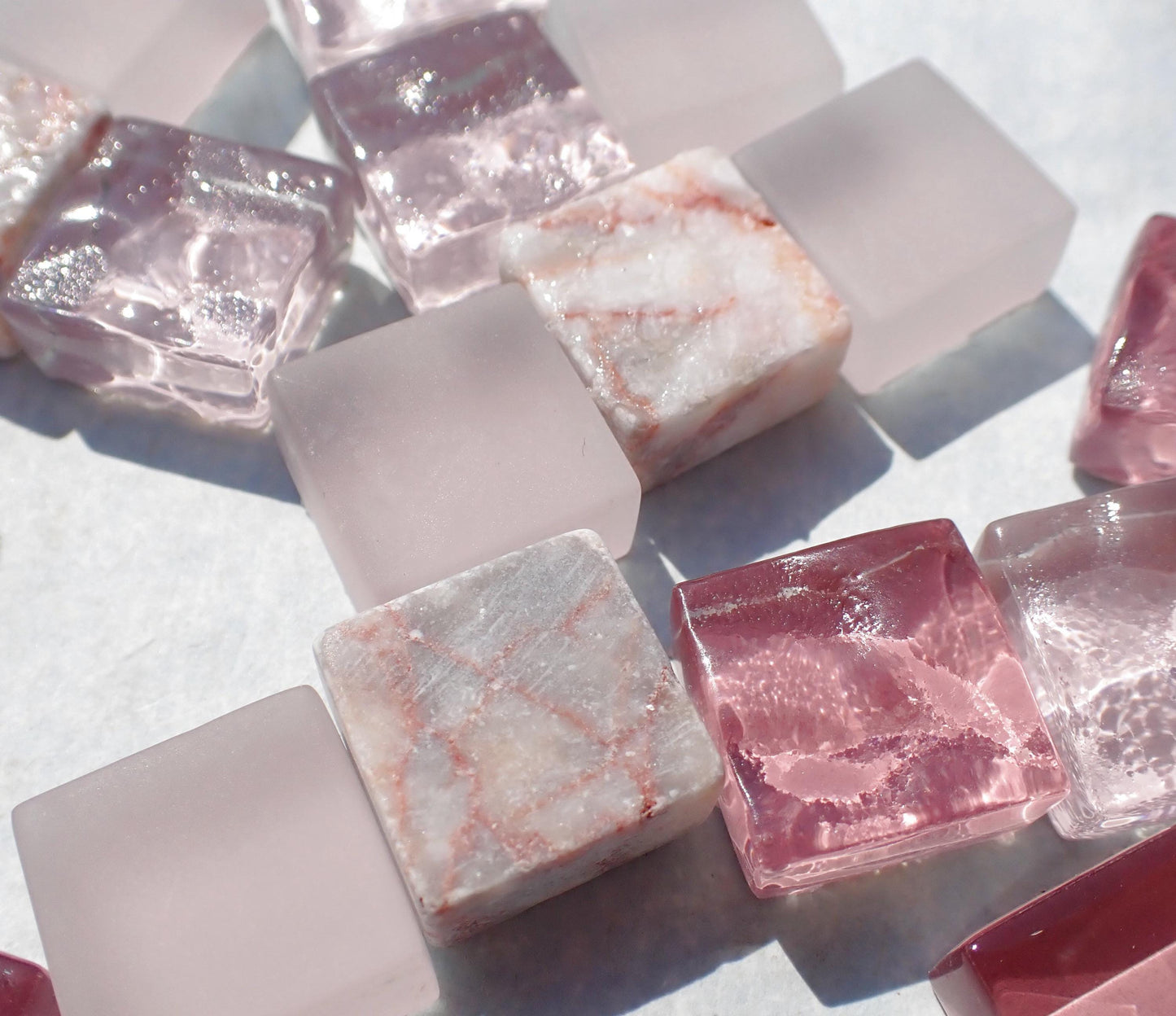 Romantic Pink Mix Glass and Marble Mosaic Tiles - 25 Squares in Shabby Shades - 15mm