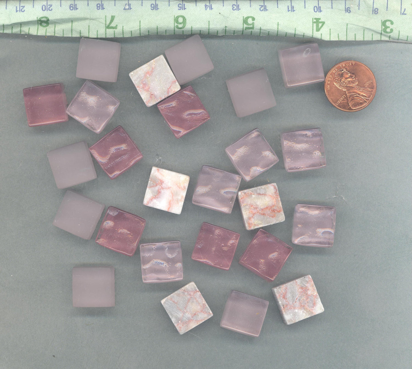 Romantic Pink Mix Glass and Marble Mosaic Tiles - 25 Squares in Shabby Shades - 15mm