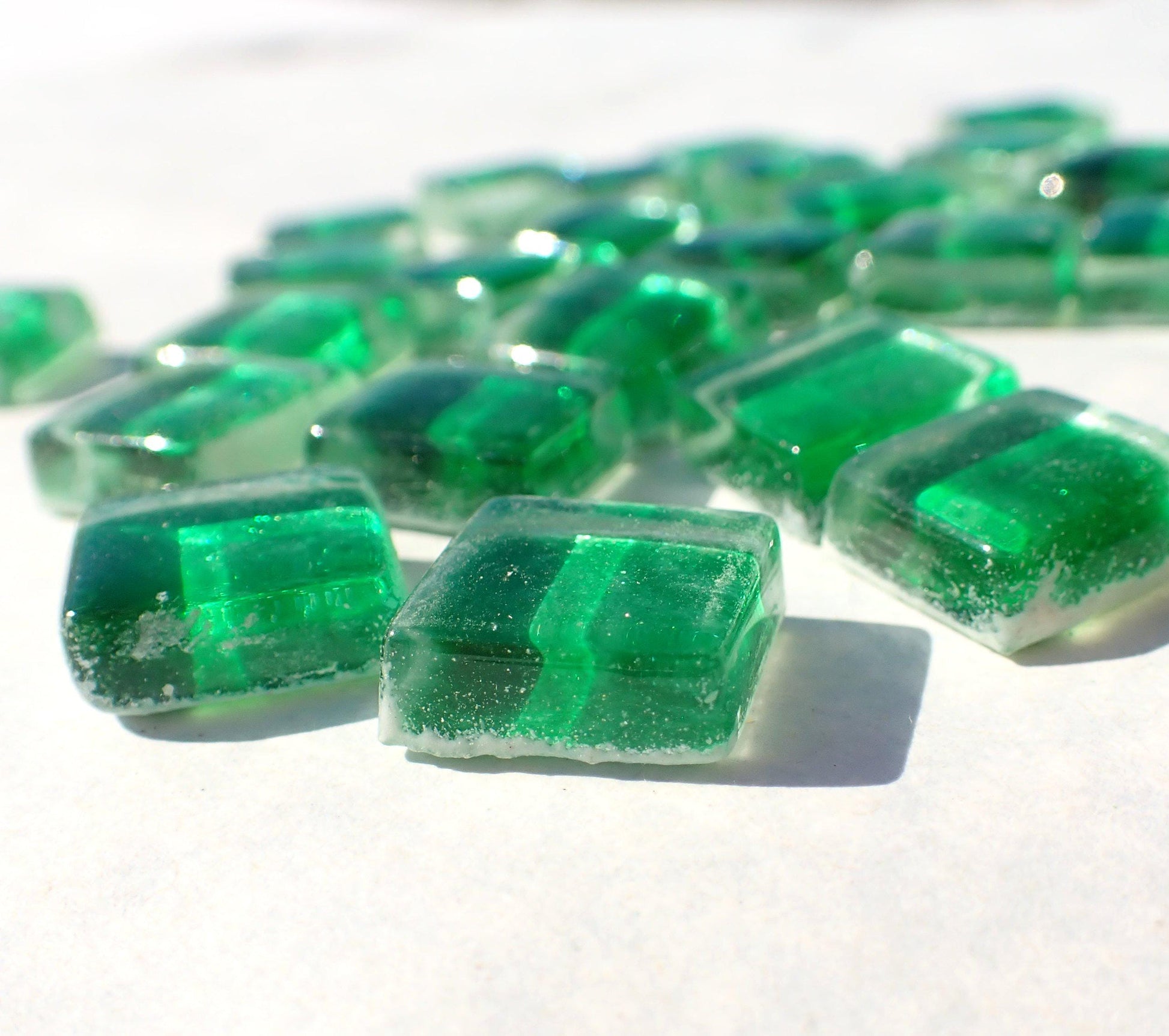 Brilliant Green Foil Crystal Mosaic Tiles - 12mm - 50g - Approx 25 Metallic Squares