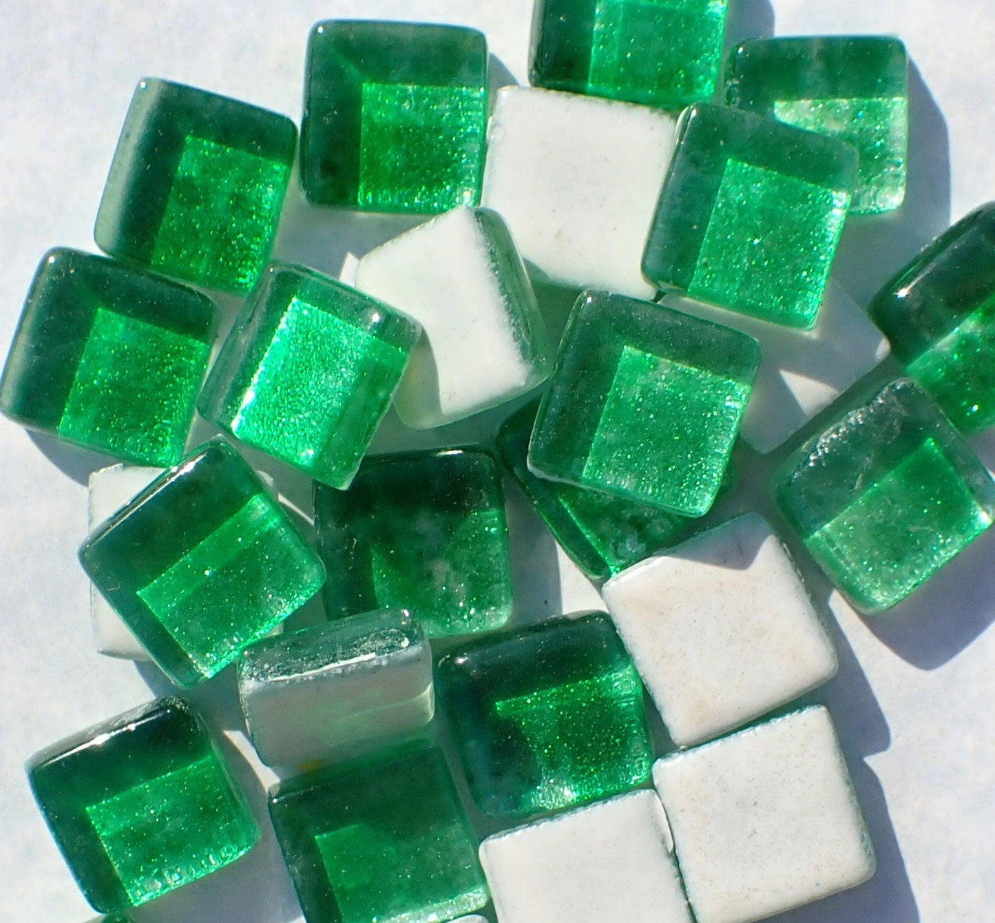 Brilliant Green Foil Crystal Mosaic Tiles - 12mm - 50g - Approx 25 Metallic Squares