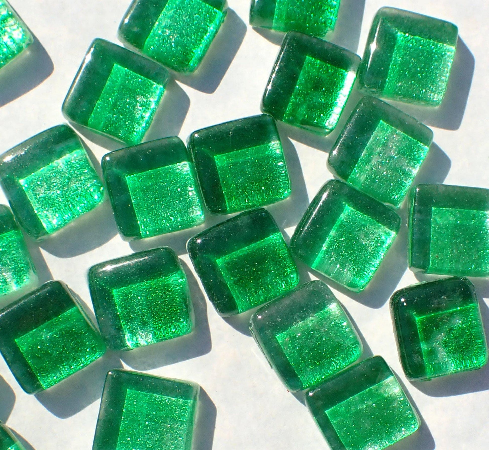 Brilliant Green Foil Crystal Mosaic Tiles - 12mm - 50g - Approx 25 Metallic Squares