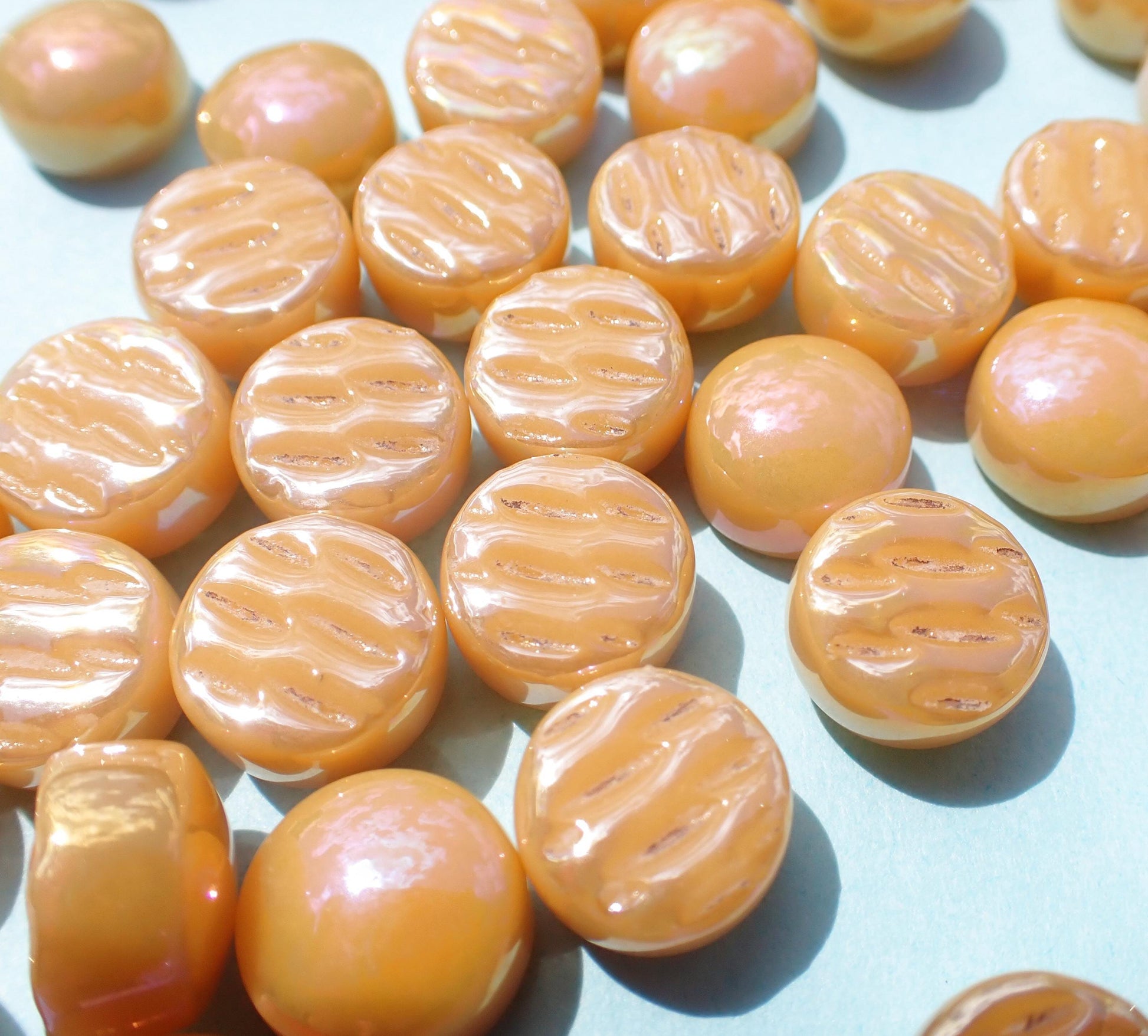 Butterscotch Iridescent Glass Drops - 100 grams - 12mm Glass Gems - Over 60 Tiles