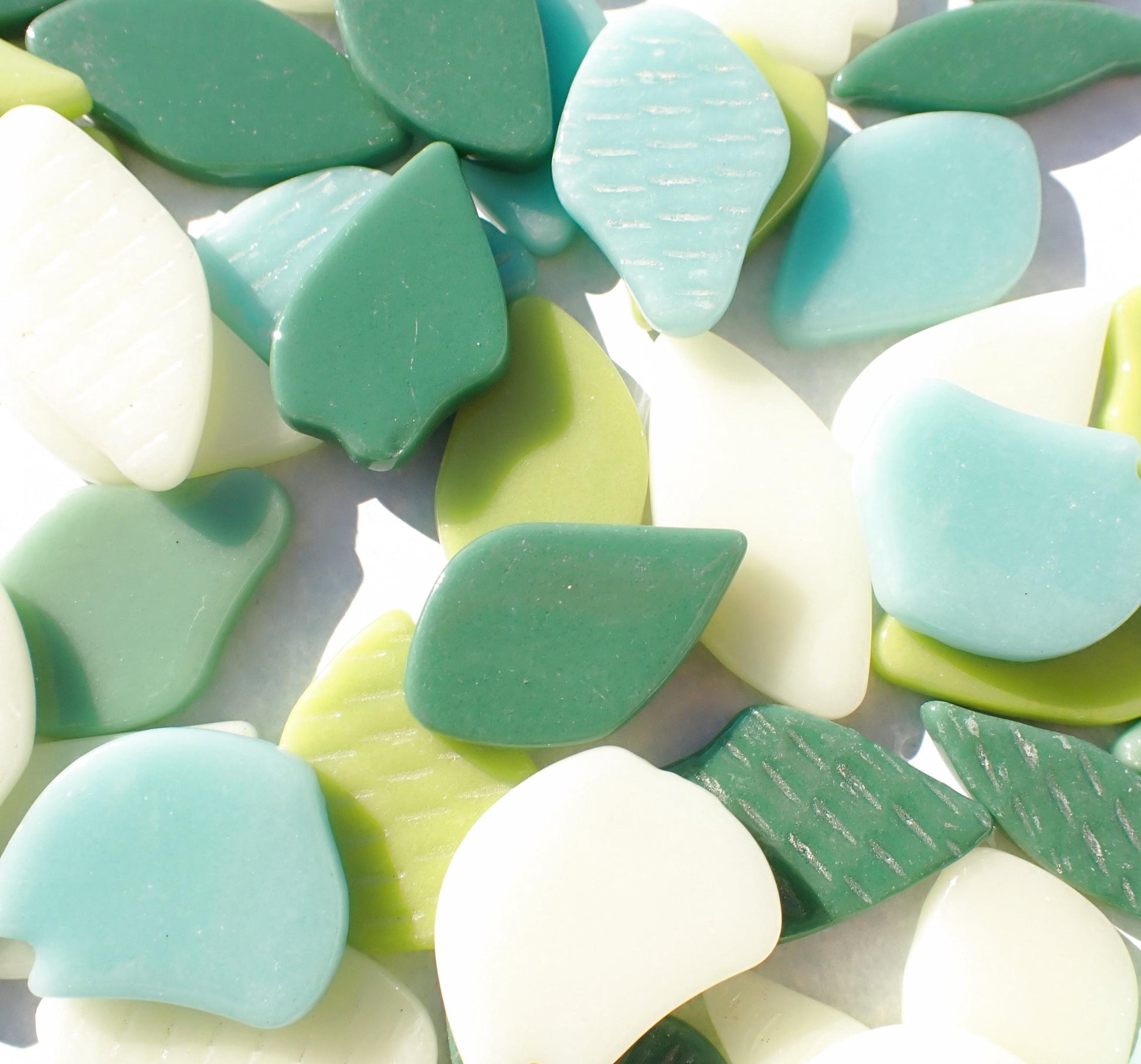 Soft Greens and Blues Glass Petals - 50g of Leaves in a Mix of Shapes and Sizes - Limited Northwest Mix