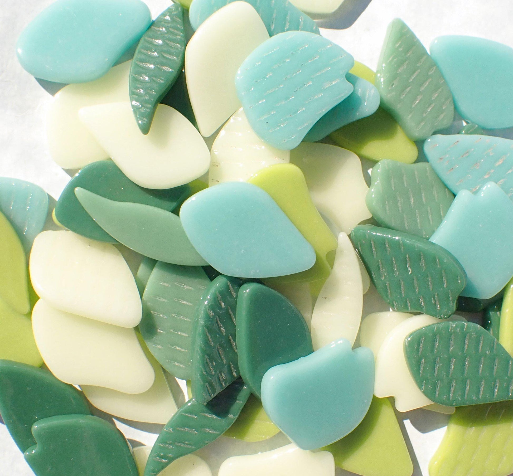 Soft Greens and Blues Glass Petals - 50g of Leaves in a Mix of Shapes and Sizes - Limited Northwest Mix