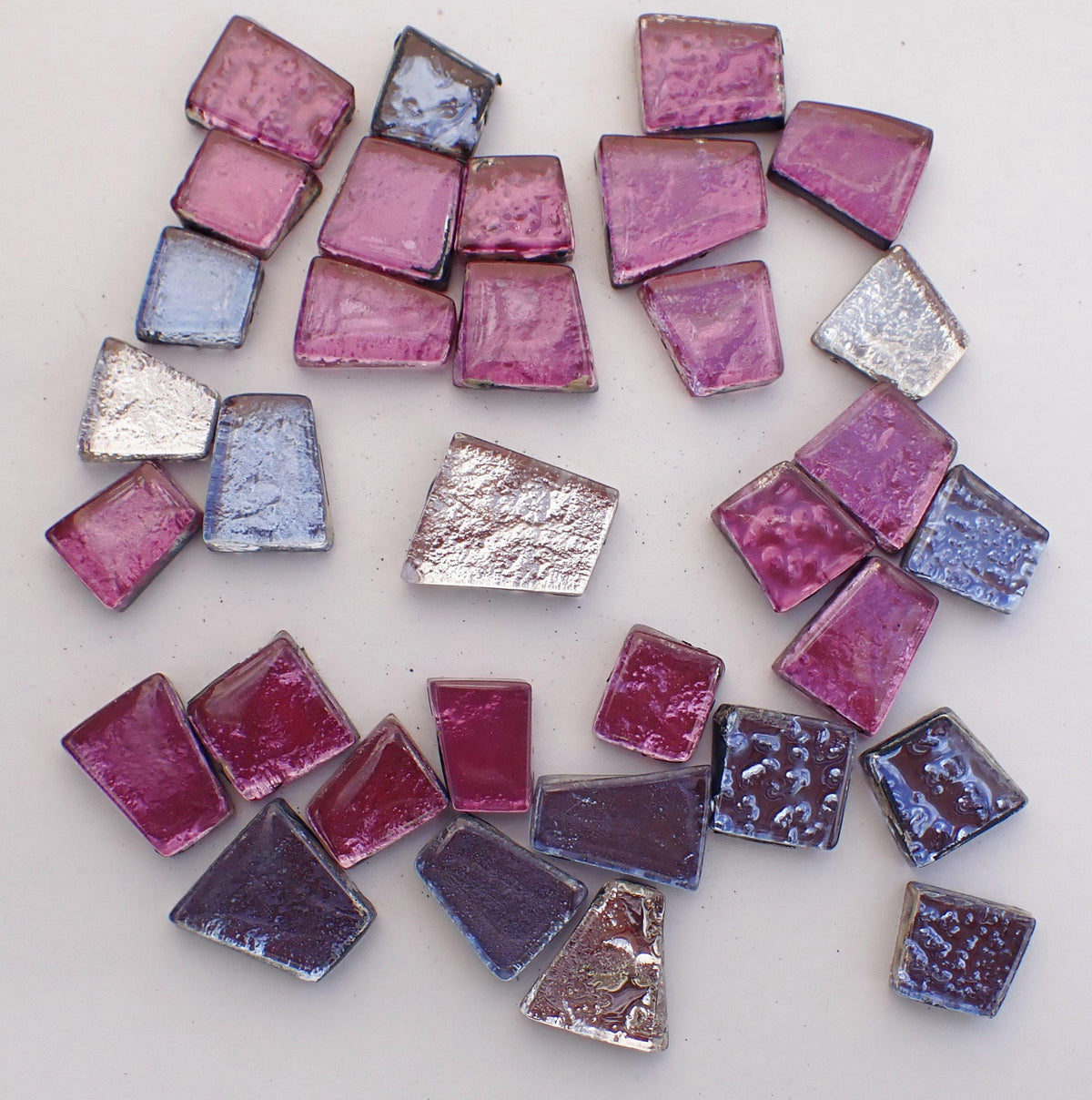 Miranda Rose Glass Tiles - Metallic Foil - Assorted Shapes - 50 grams Mosaic Tiles in Soft Shades of Pink and Purple and Gold