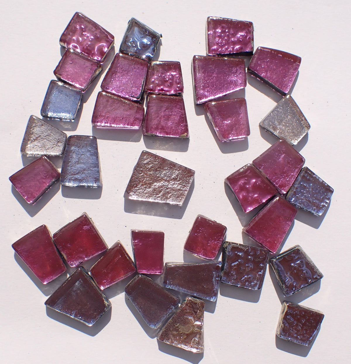 Miranda Rose Glass Tiles - Metallic Foil - Assorted Shapes - 50 grams Mosaic Tiles in Soft Shades of Pink and Purple and Gold