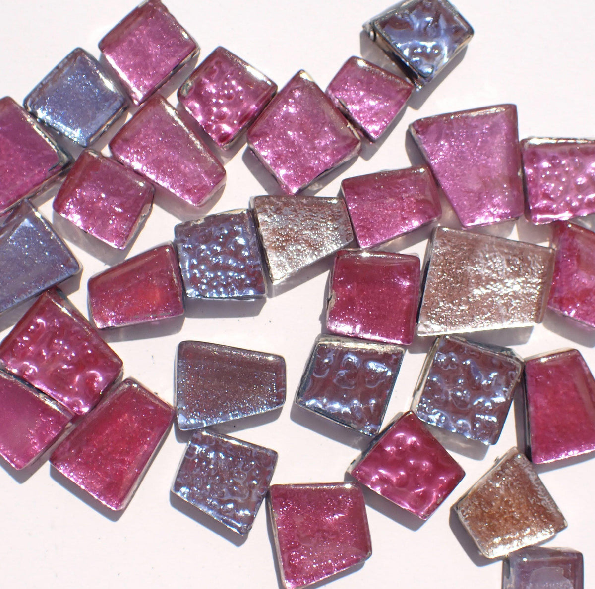 Miranda Rose Glass Tiles - Metallic Foil - Assorted Shapes - 50 grams Mosaic Tiles in Soft Shades of Pink and Purple and Gold