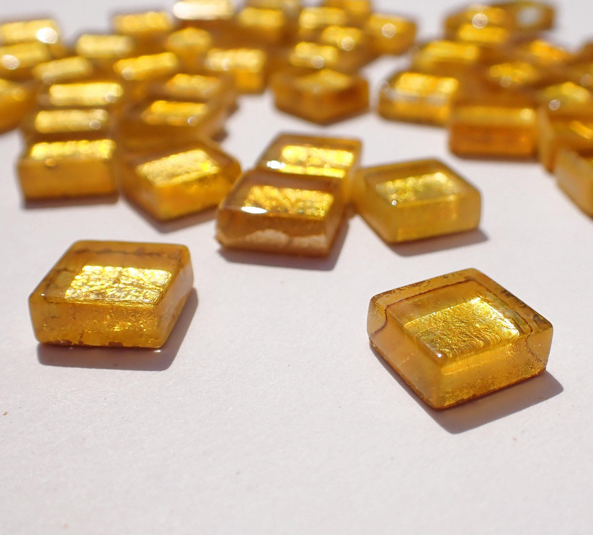 Gold Foil Tiles - 10mm - 50g Metallic Glass Tiles - Approx 50 Squares