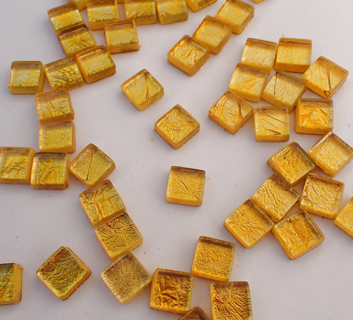 Gold Foil Tiles - 10mm - 50g Metallic Glass Tiles - Approx 50 Squares