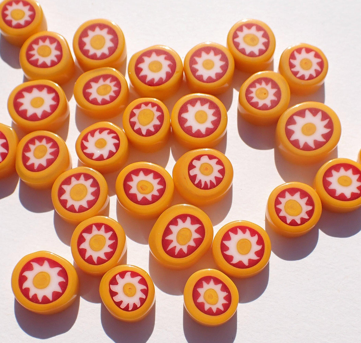 Red and Yellow Sun Fused Millefiori - 25 grams - Unique Opaque Mosaic Glass Tiles