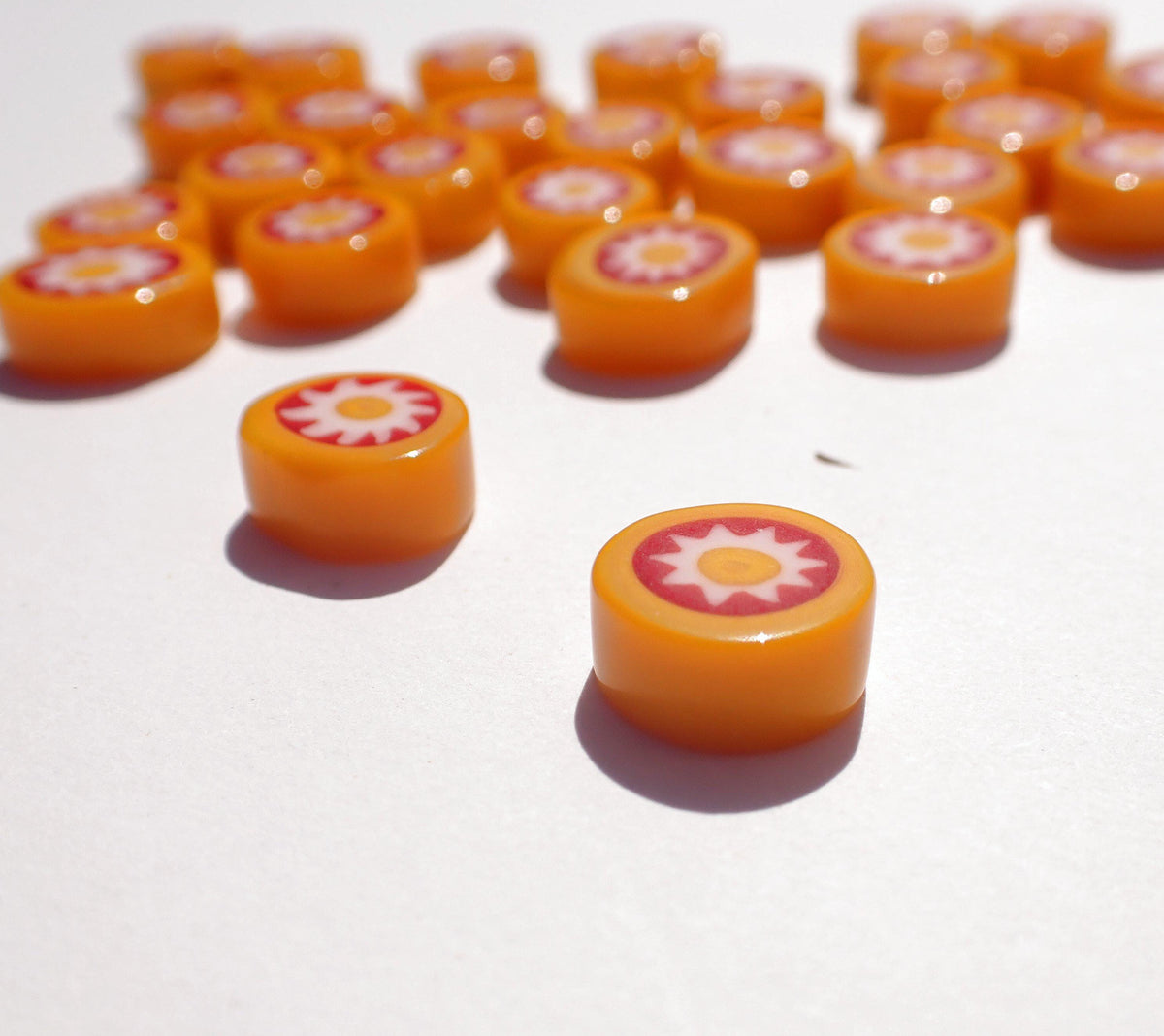 Red and Yellow Sun Fused Millefiori - 25 grams - Unique Opaque Mosaic Glass Tiles