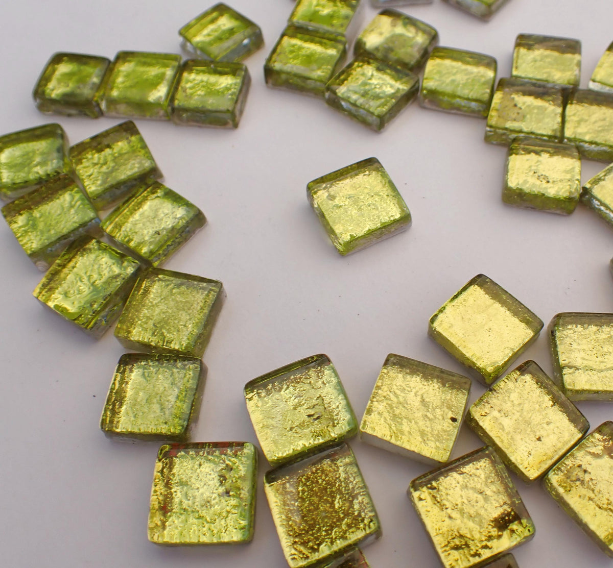 Yellow Foil Glass Mosaic Tiles - 12mm - 50g Metallic Squares in Lemonade